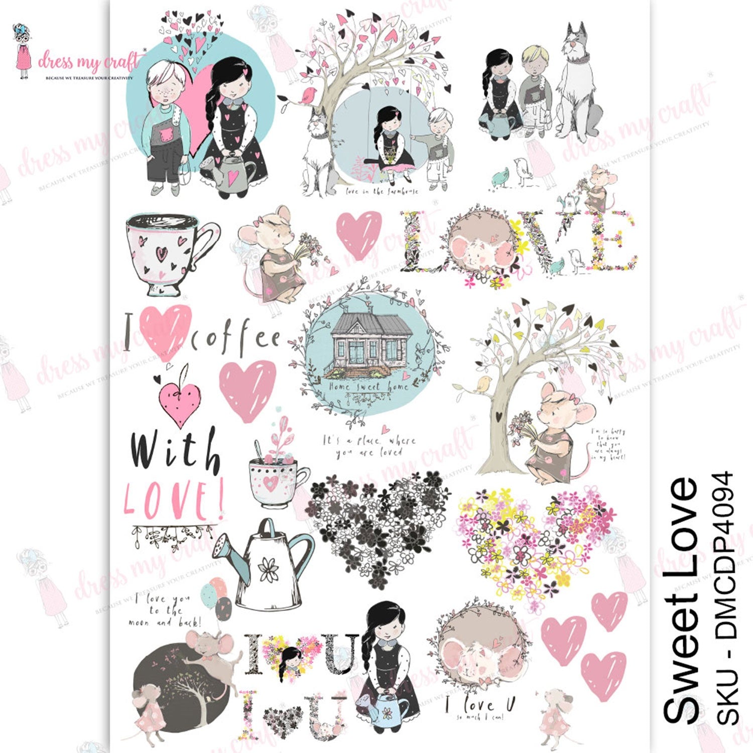 Dress My Craft Transfer Me Sheet A4 Sweet Love