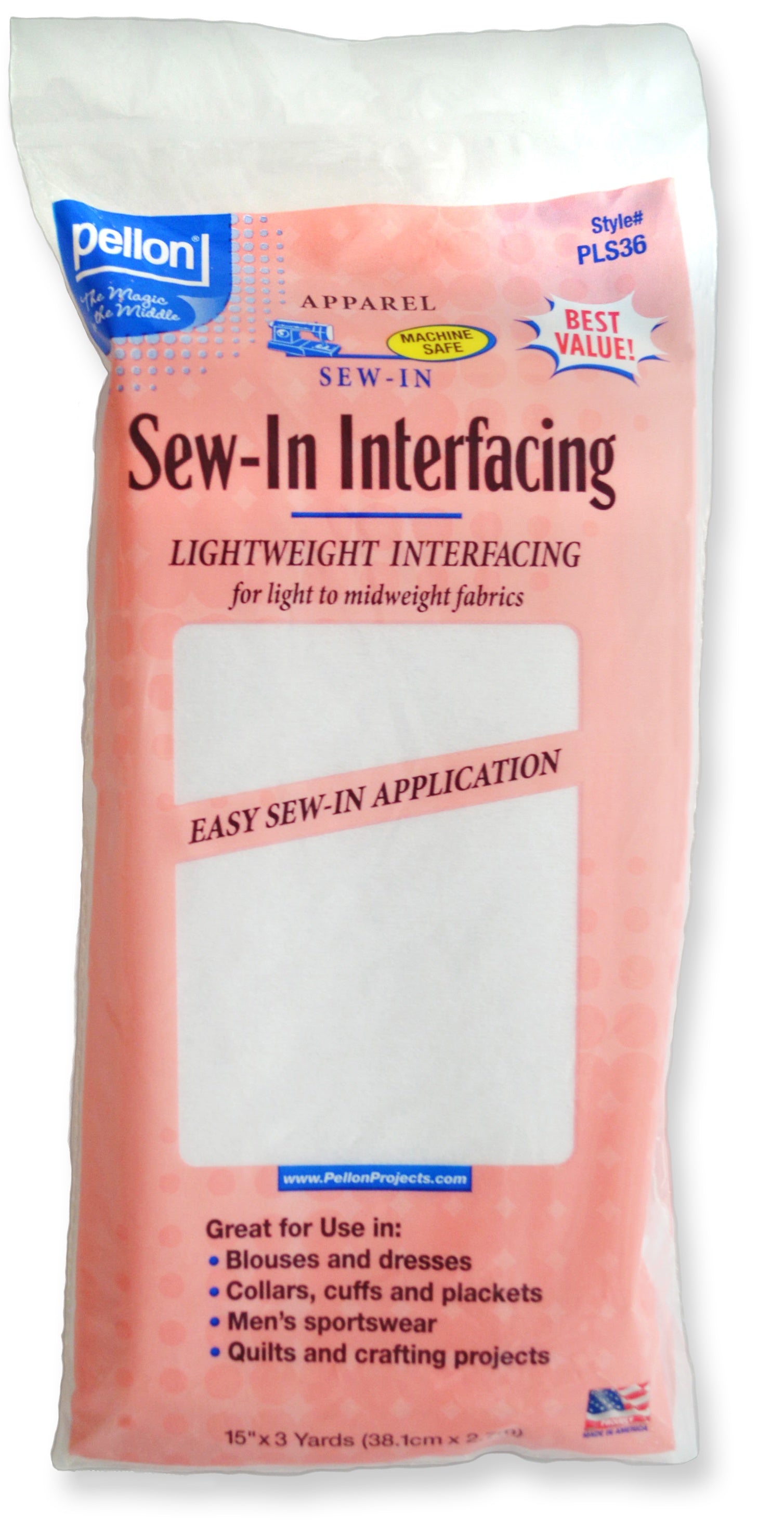 Pellon Sew-In Lightweight Non-Woven Interfacing White 15"X3yd
