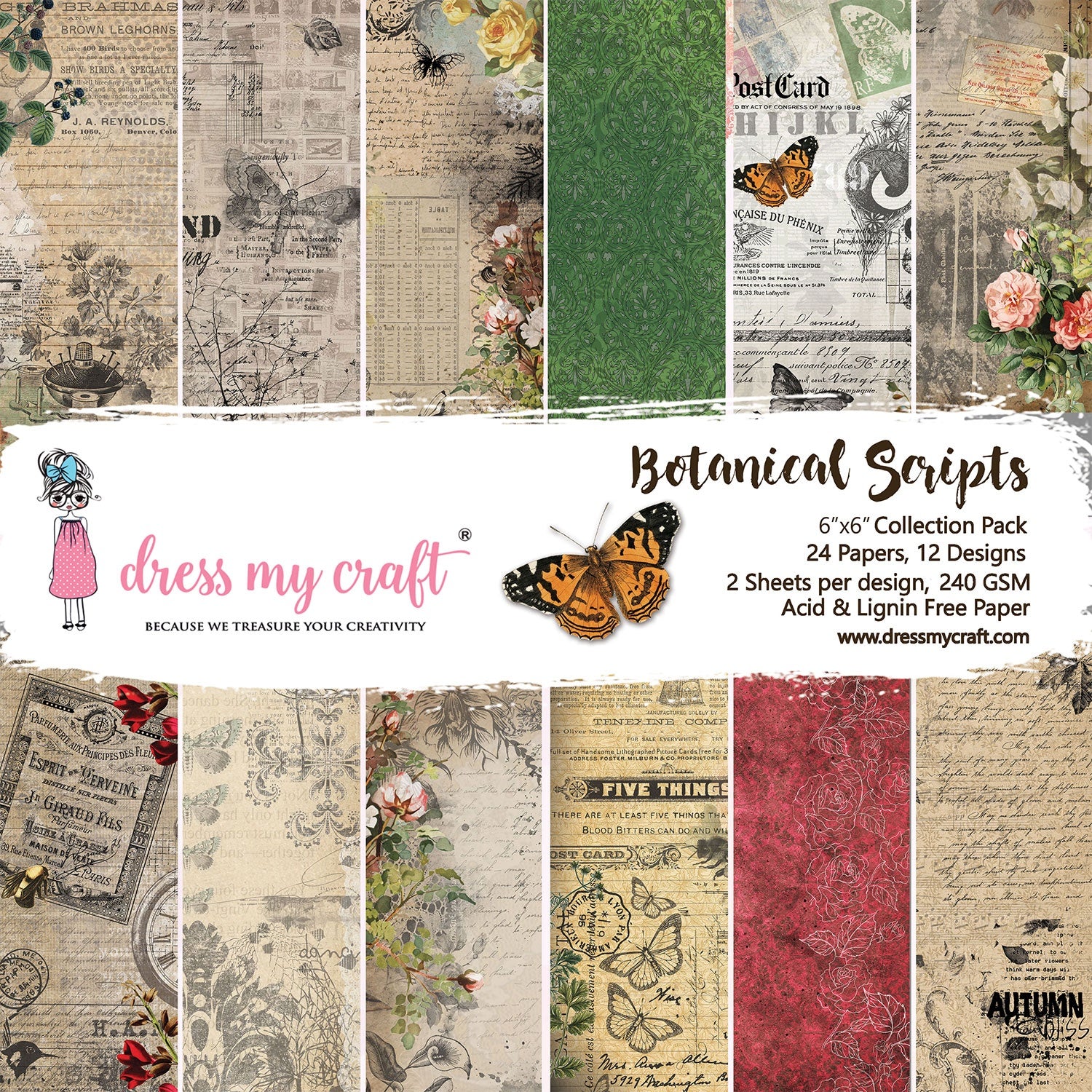 Dress My Crafts Single-Sided Paper Pad 6"X6" 24/Pkg Botanical Scripts