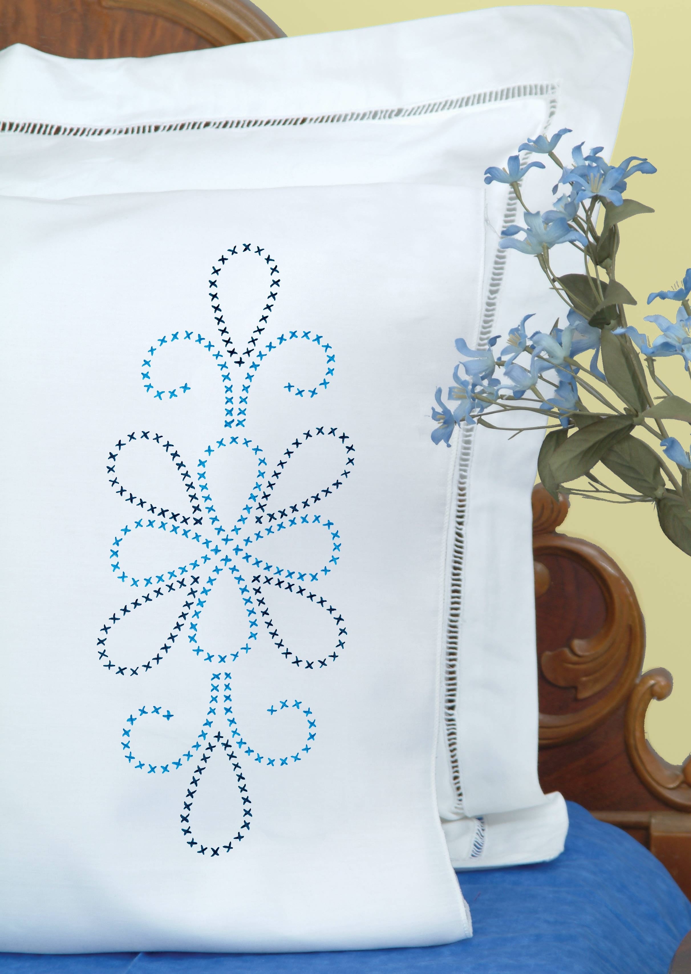 Jack Dempsey Stamped Pillowcases W/White Perle Edge 2/Pkg XX Design