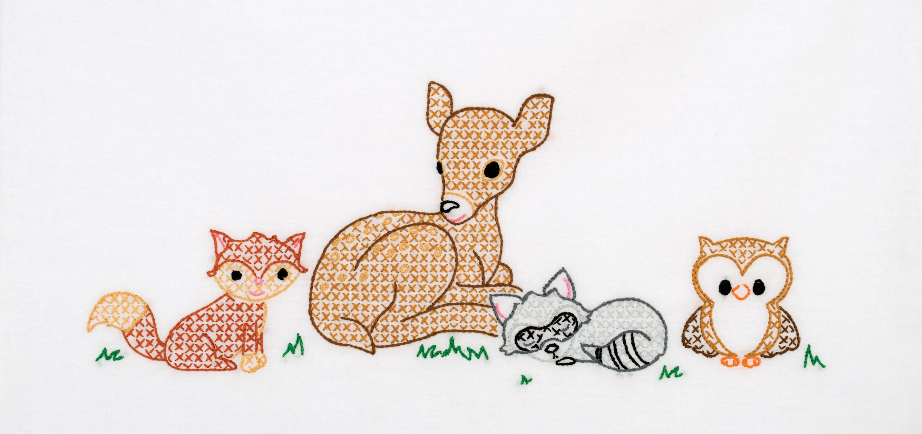 Jack Dempsey Children's Stamped Pillowcase W/Perle Edge Deer & Friends