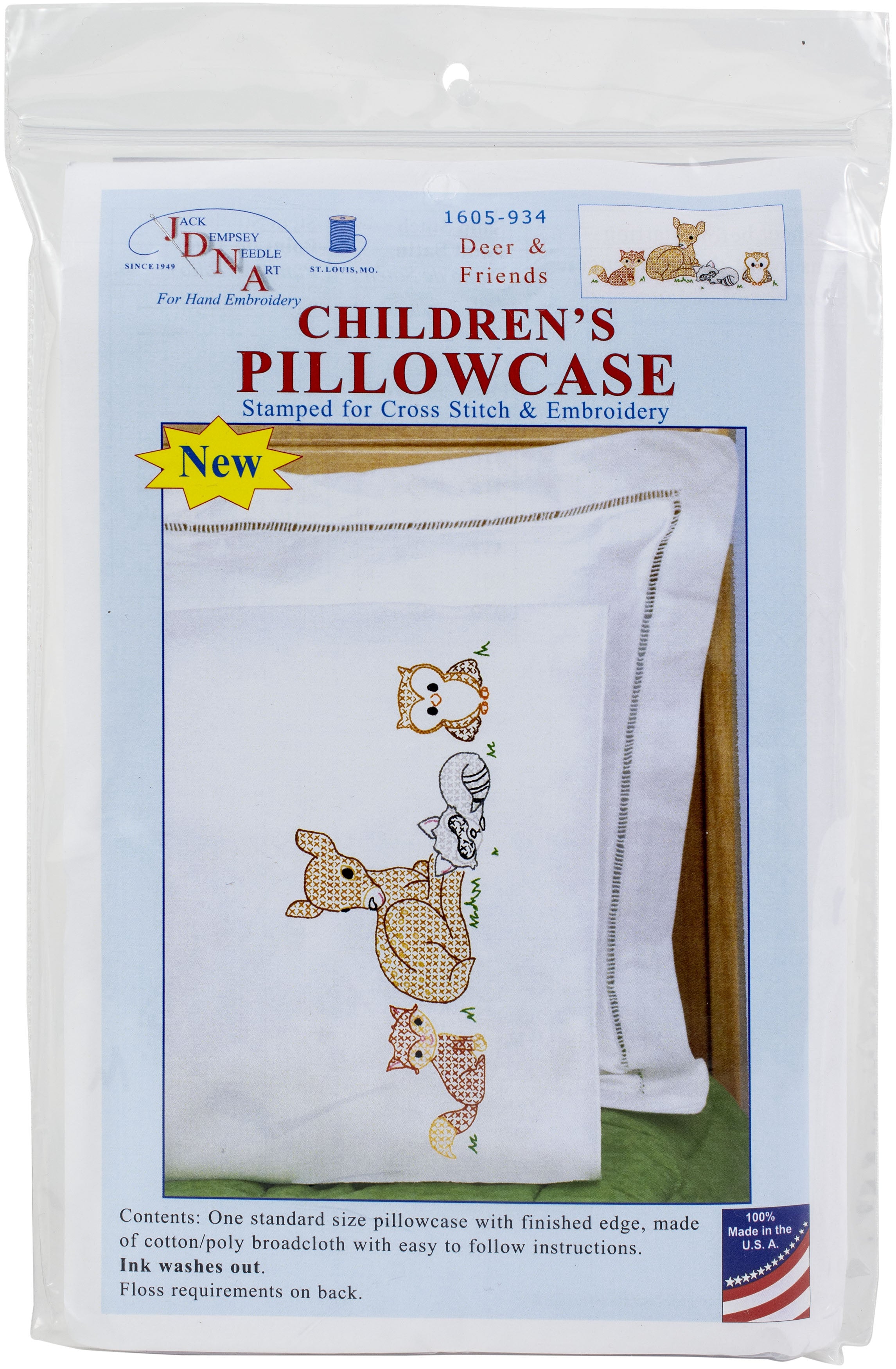 Jack Dempsey Children's Stamped Pillowcase W/Perle Edge Deer & Friends