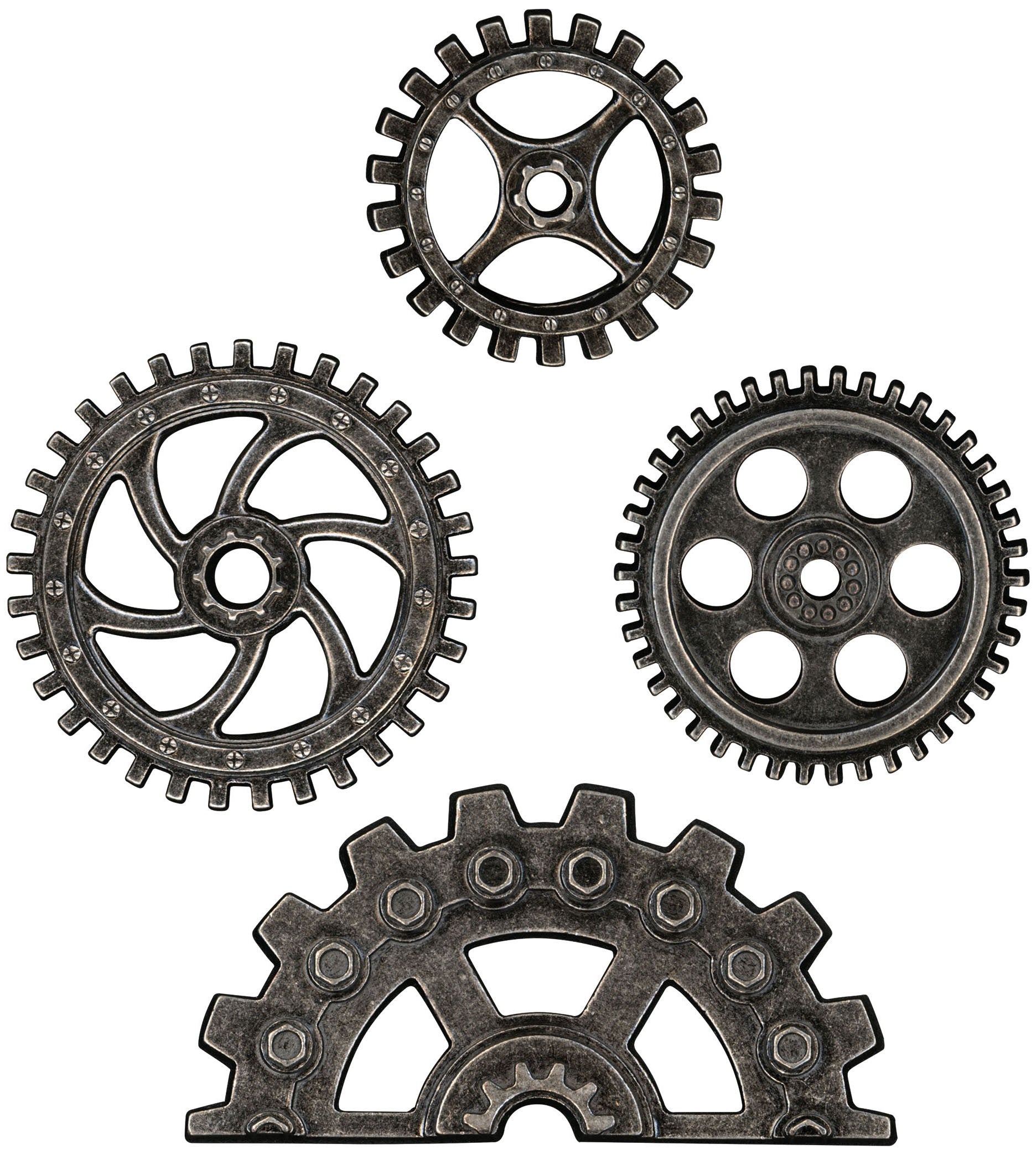 Idea-Ology Metal Industrial Gears 1.5" To 3" 4/Pkg Antique Nickel
