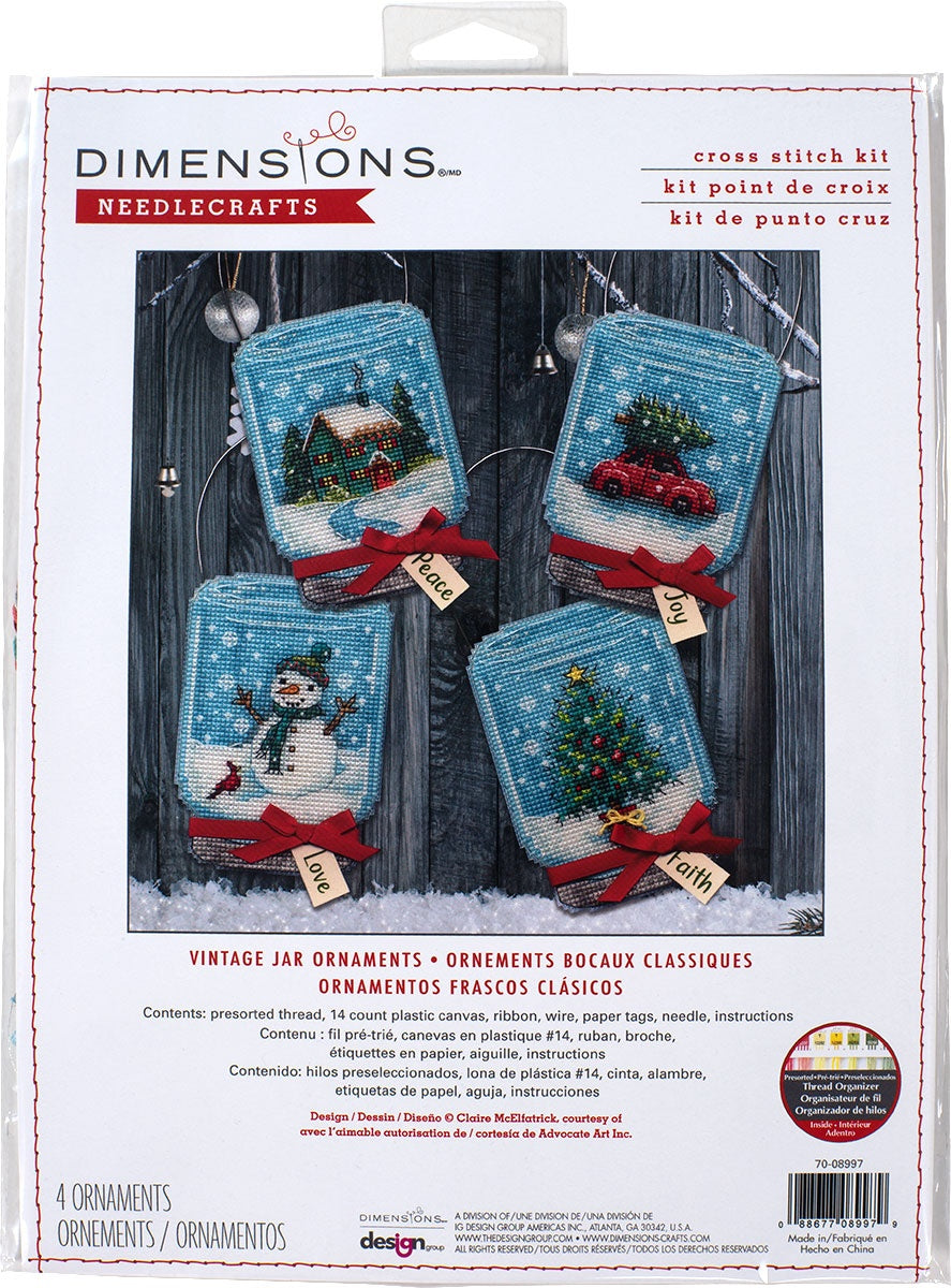 Dimensions Counted Cross Stitch Ornament Kit Set of 4 Christmas Jar Ornaments (14 Count)