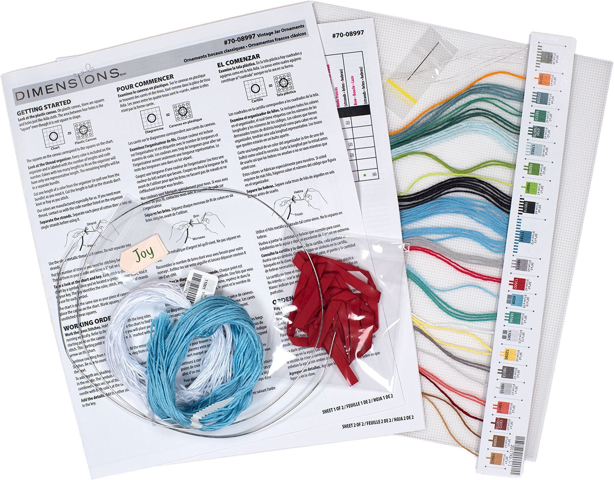 Dimensions Counted Cross Stitch Ornament Kit Set of 4 Christmas Jar Ornaments (14 Count)