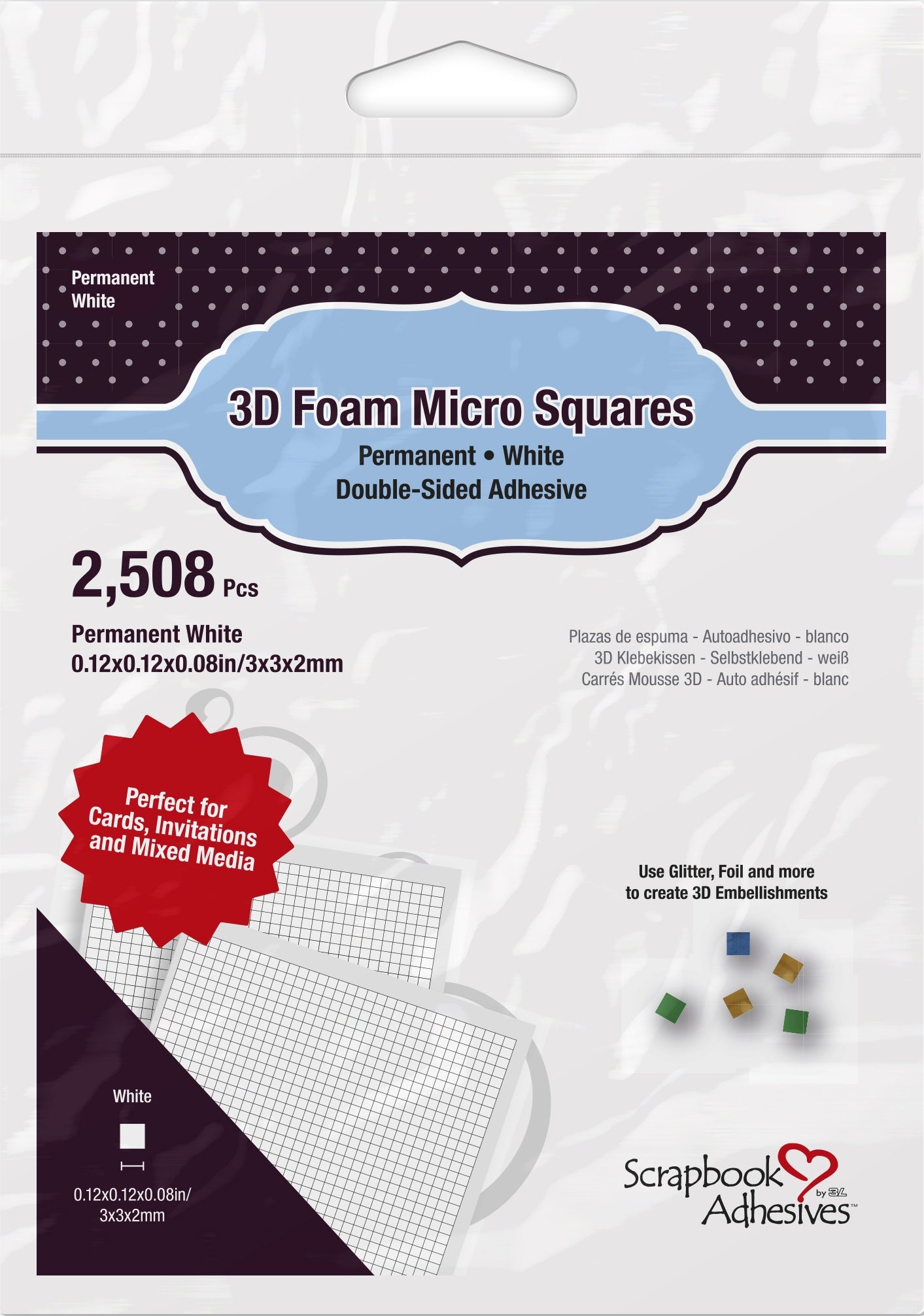 Scrapbook Adhesives 3D Foam Micro Squares 2508/Pkg Permanent, White, .12"X.12"