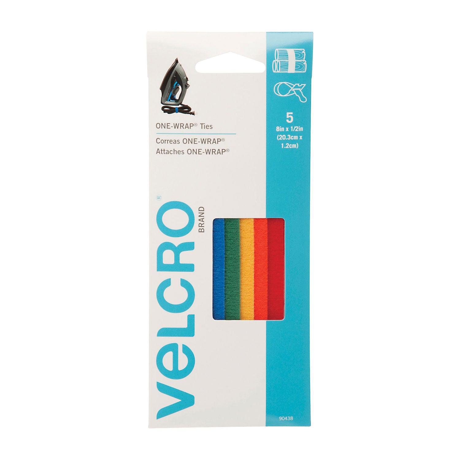 VELCRO(R) Brand ONE-WRAP(R) Ties 8"X1/2" 5/Pkg Multicolor