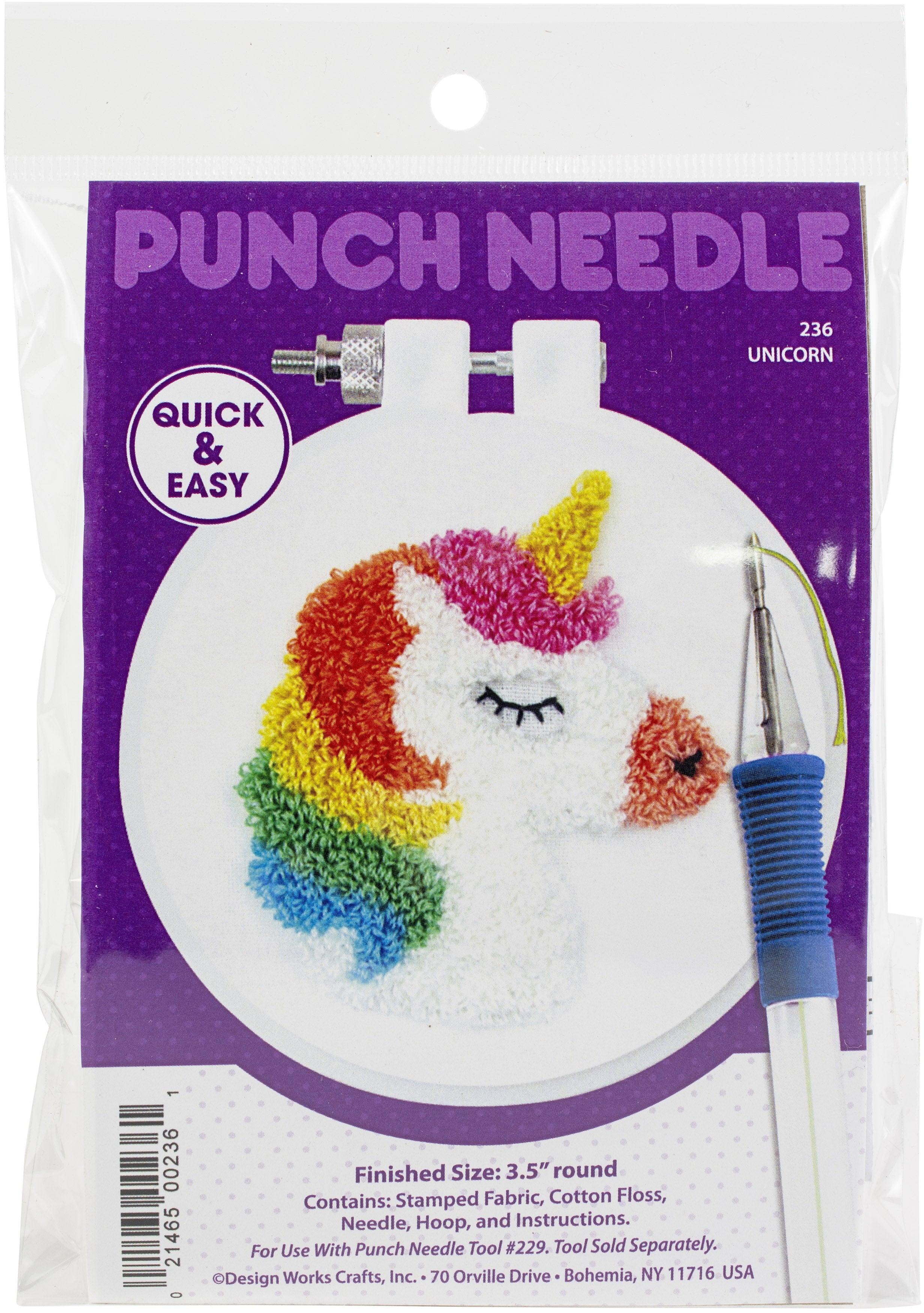 Design Works Punch Needle Kit 3.5" Round Unicorn