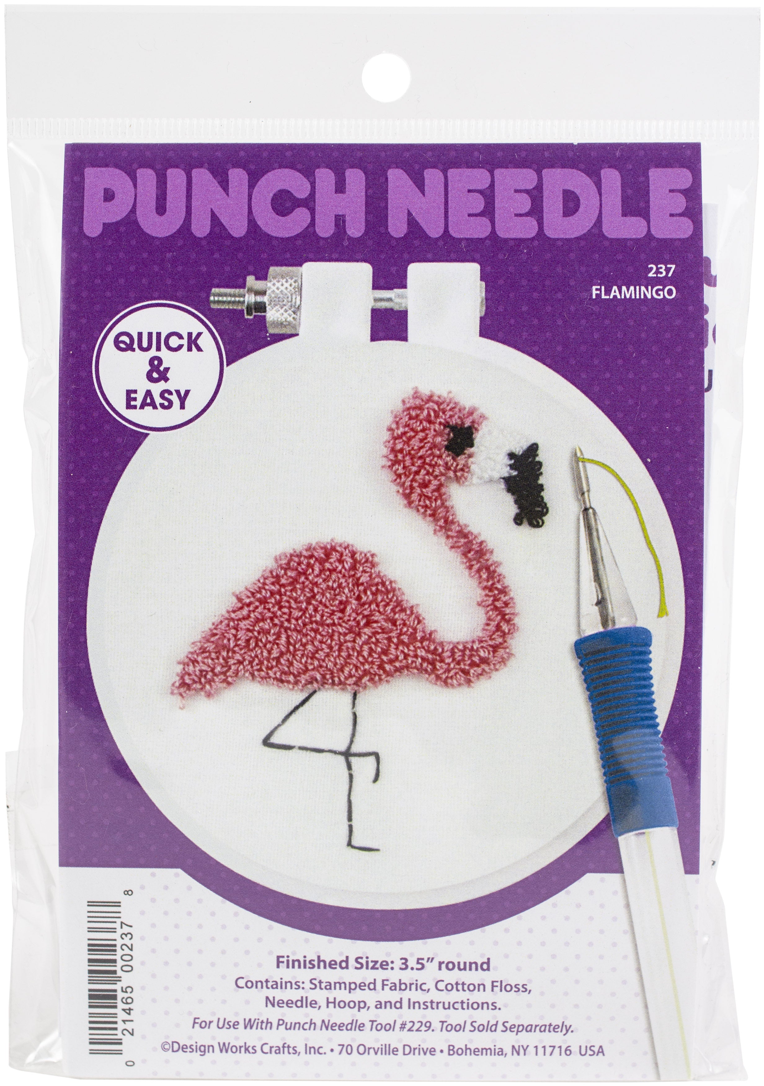 Design Works Punch Needle Kit 3.5" Round Flamingo