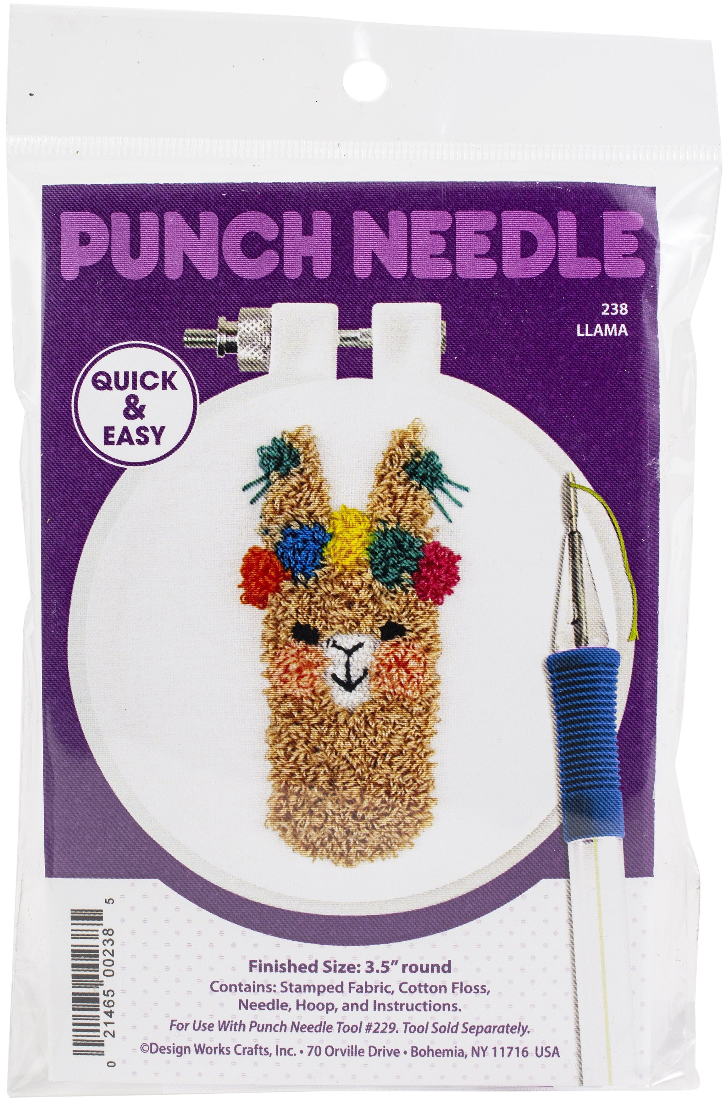 Design Works Punch Needle Kit 3.5" Round Llama