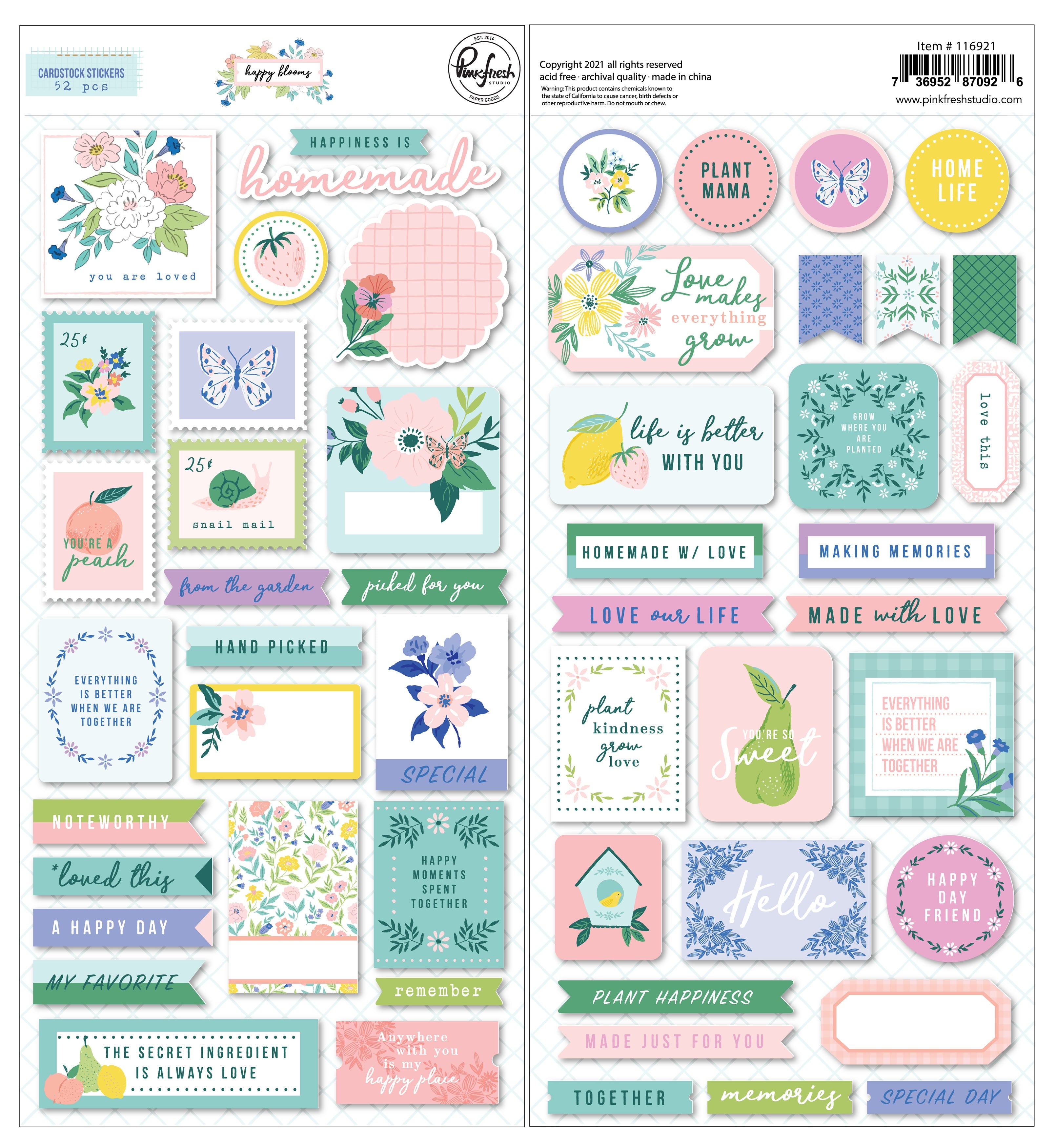 PinkFresh Cardstock Stickers Happy Blooms