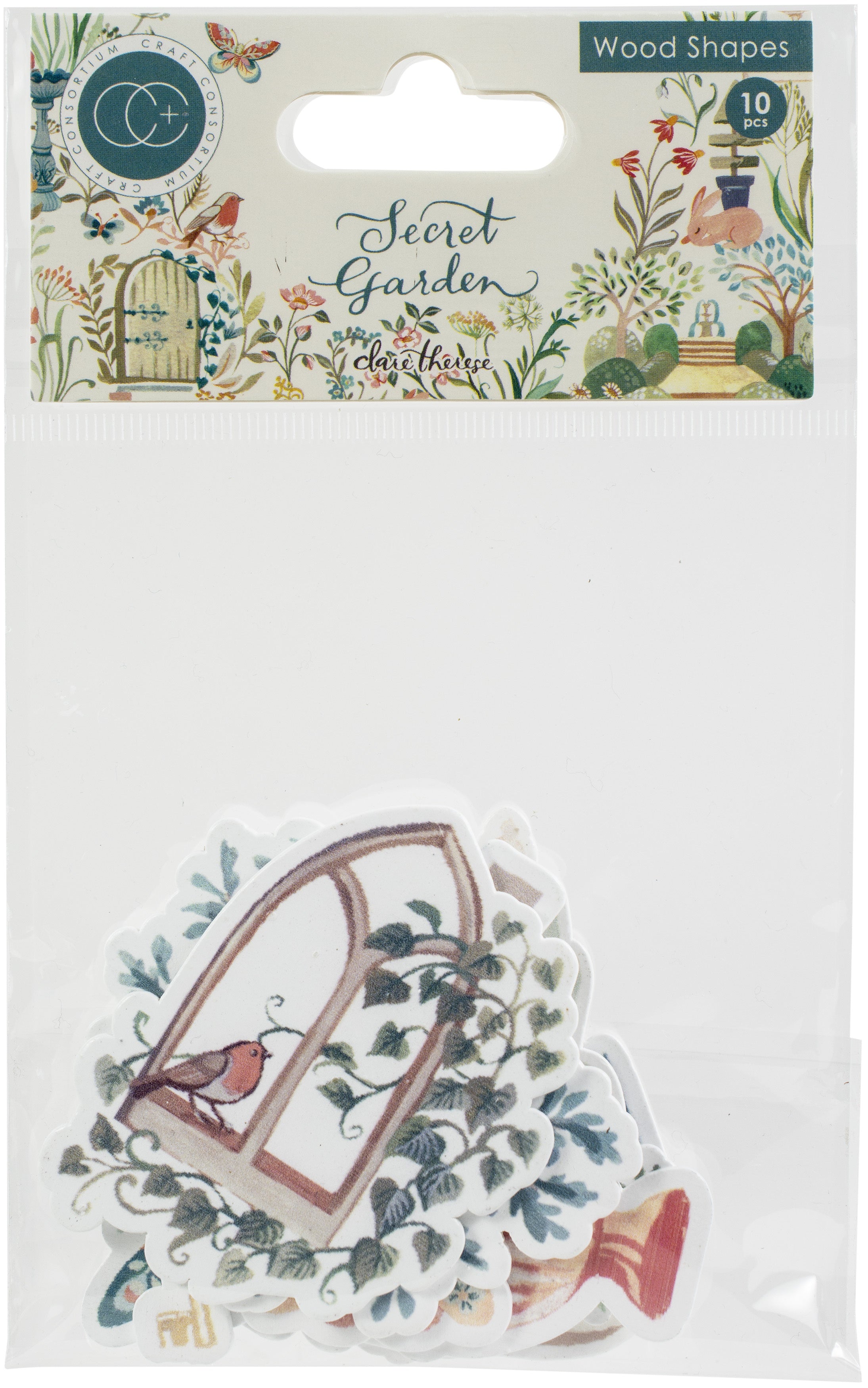 Craft Consortium Laser-Cut Wooden Shapes 10/Pkg Secret Garden