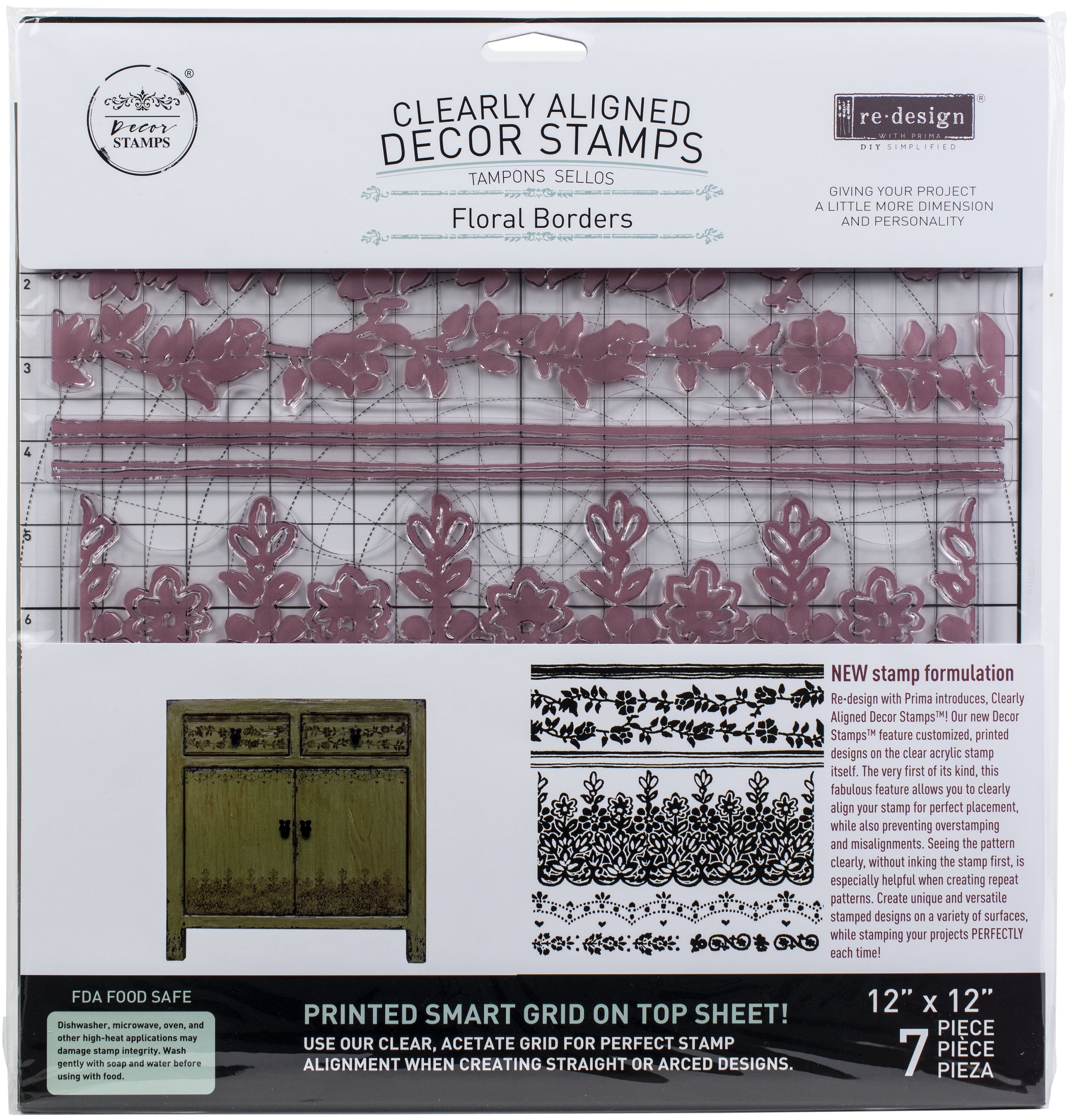 Prima Marketing Re-Design Decor Clear Cling Stamps 12"X12" Floral Borders