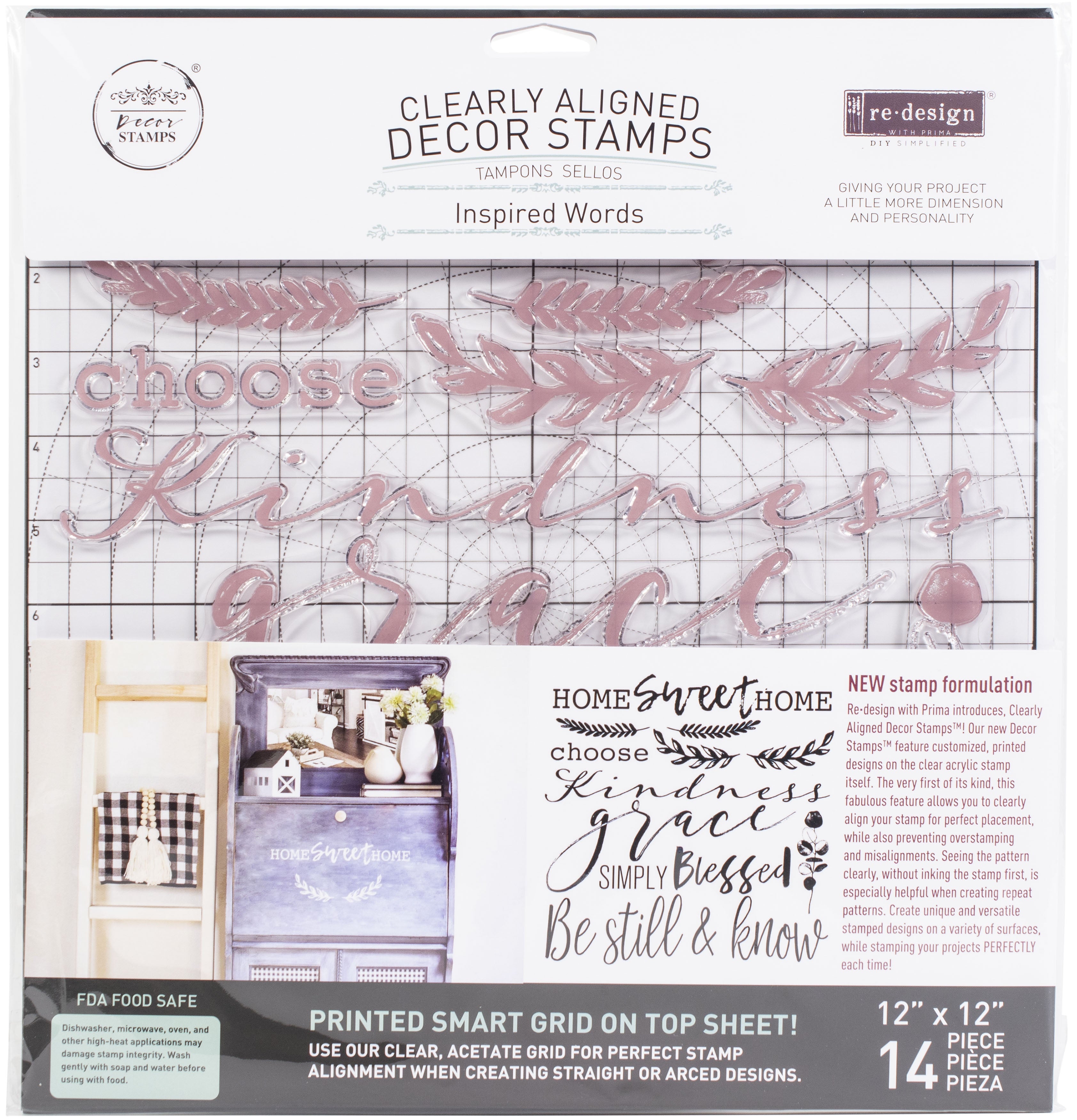 Prima Marketing Re-Design Decor Clear Cling Stamps 12"X12" Inspired Words