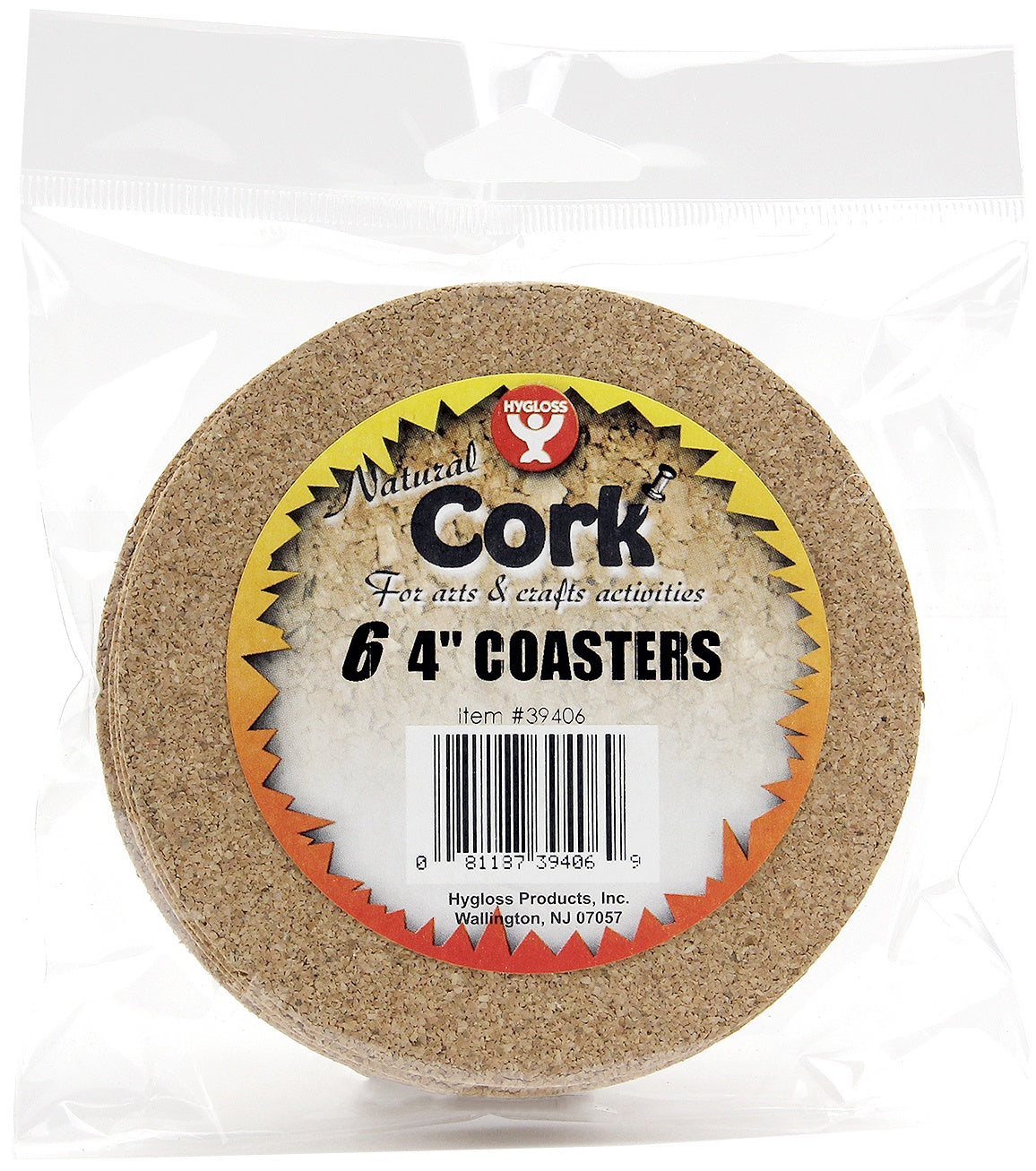 Hygloss Cork Coasters 4" Round 6/Pkg 