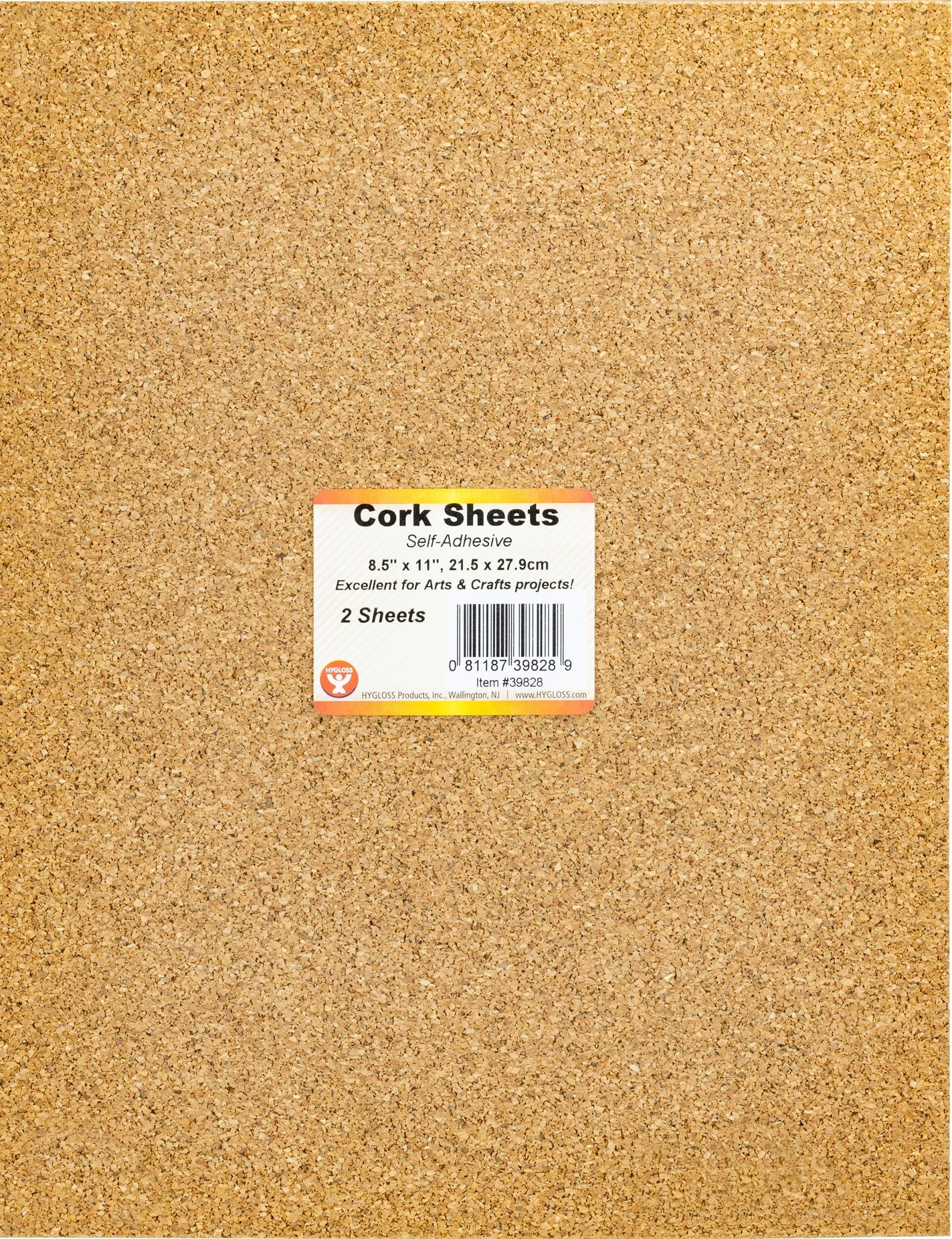 Hygloss Cork Sheets Self-Adhesive 2mm Thick 8.5"X11" 2/Pkg 