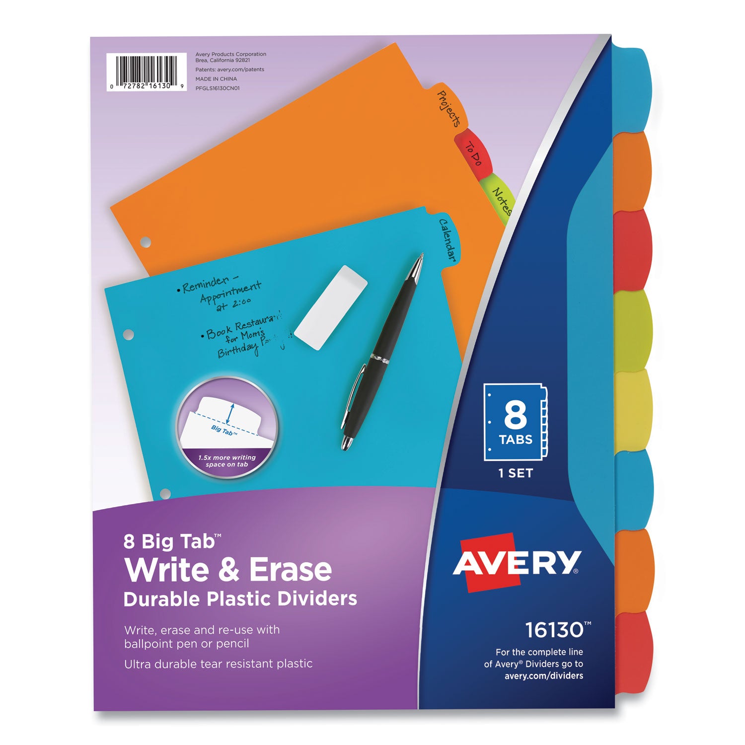 Avery® Big Tab Write and Erase Durable Plastic Dividers, 8-Tab, Letter, Assorted, 1 Set