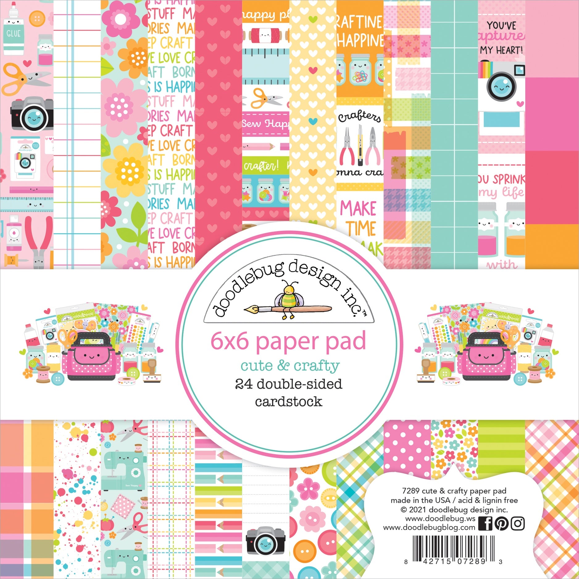 Doodlebug Double-Sided Paper Pad 6"X6" 24/Pkg Cute & Crafty, 12 Designs/2 Each