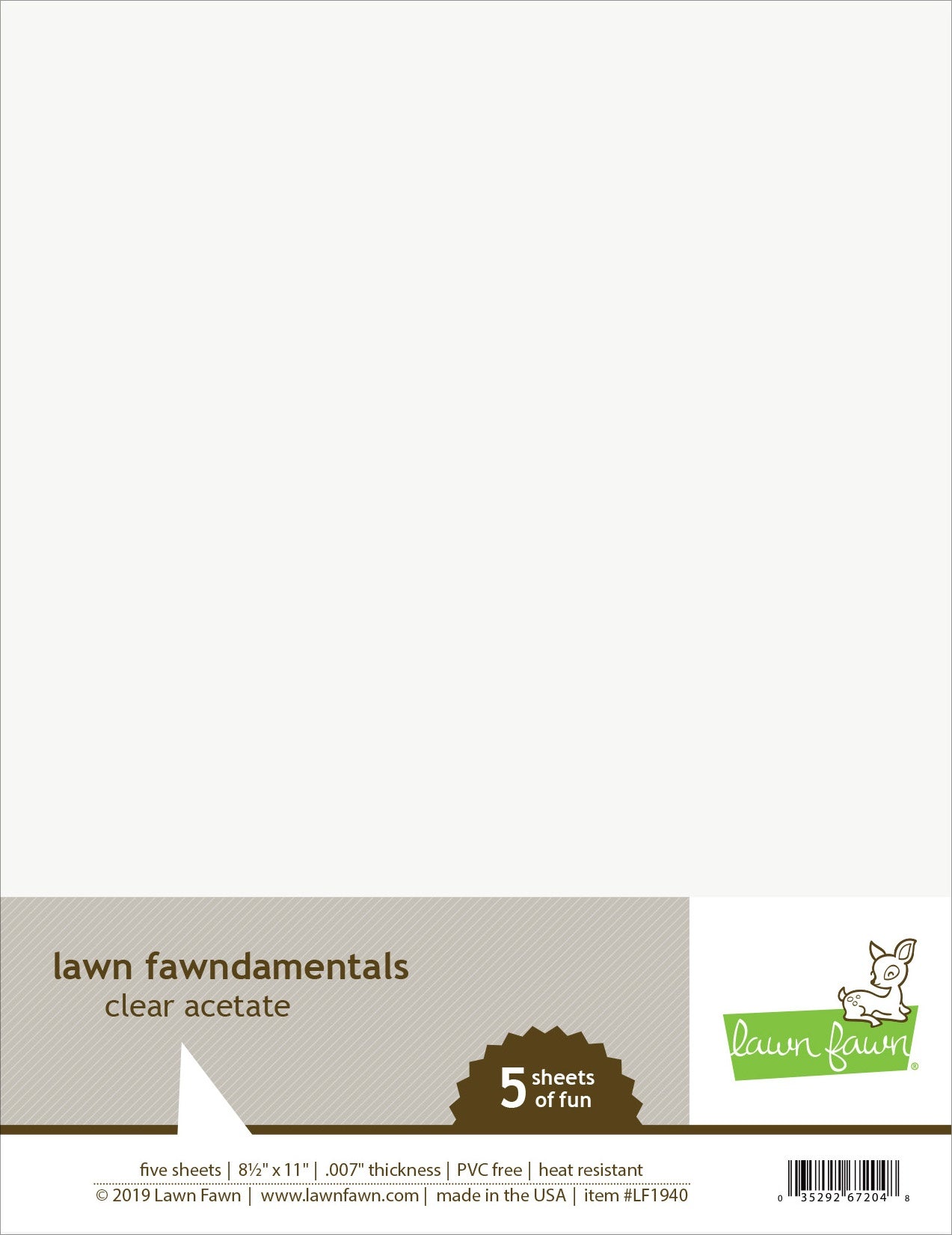 Lawn Fawndamentals Acetate 8.5"X11" 5/Pkg Clear