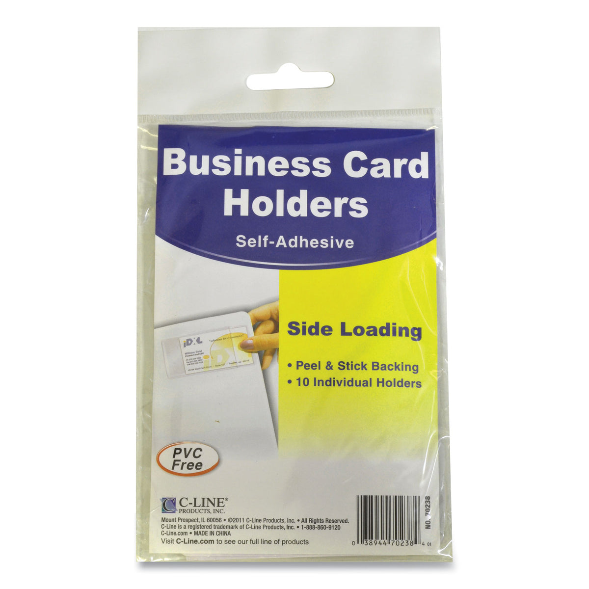 C-Line® Self-Adhesive Business Card Holders, Side Load, 3 1/2 x 2, Clear, 10/Pack