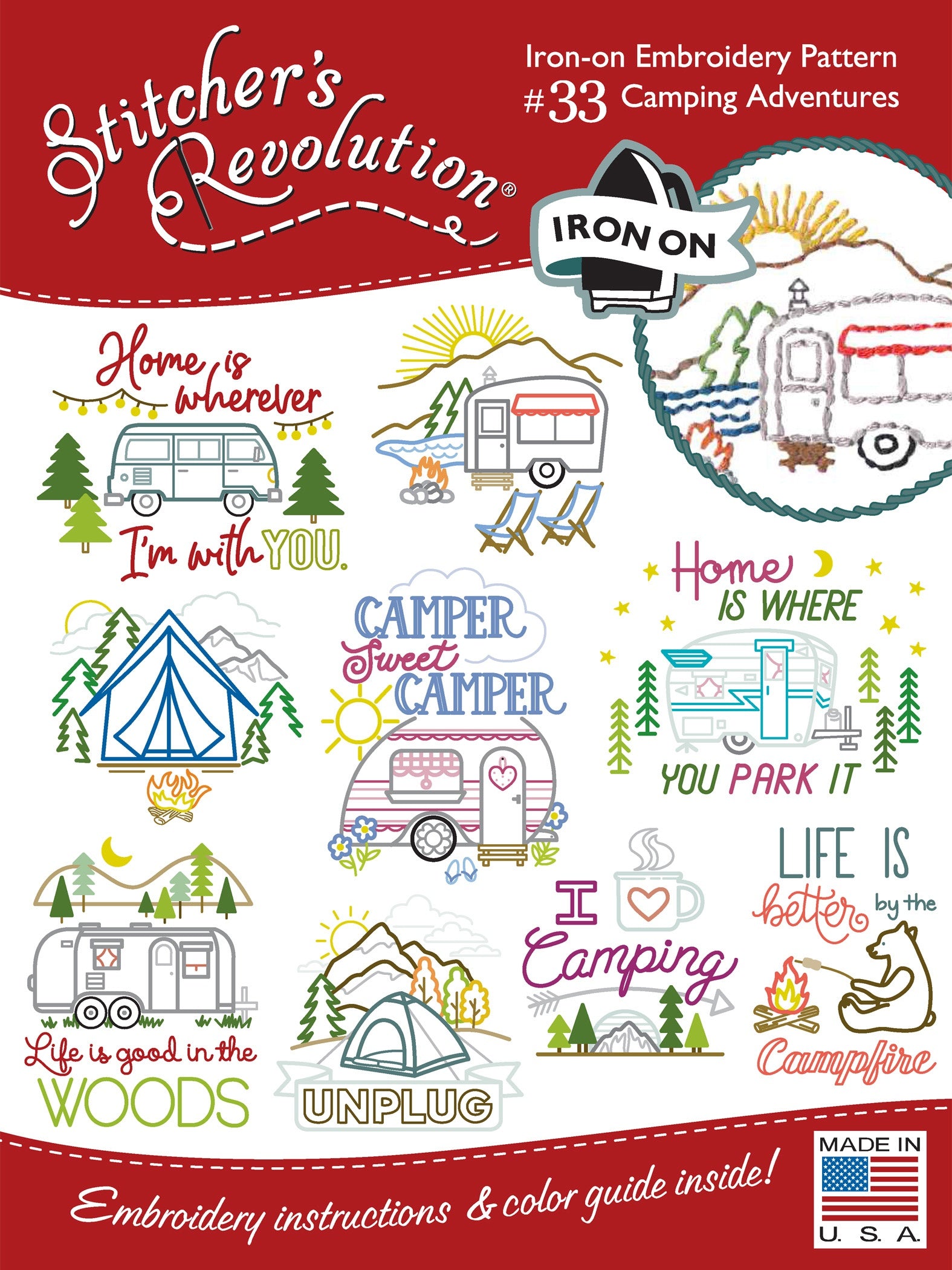 Stitcher's Revolution Iron-On Transfers Camping Adventures