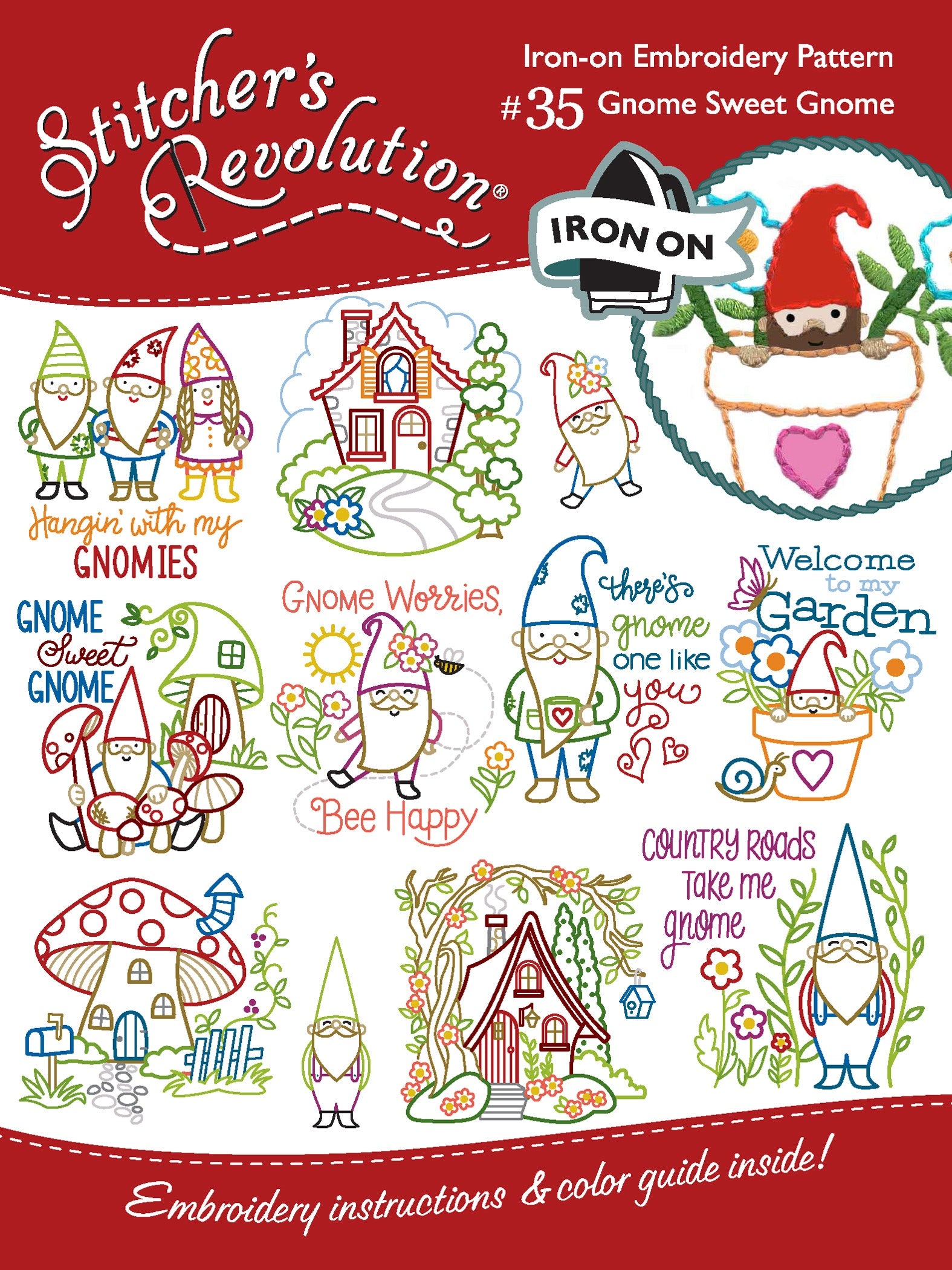 Stitcher's Revolution Iron-On Transfers Gnome Sweet Gnome