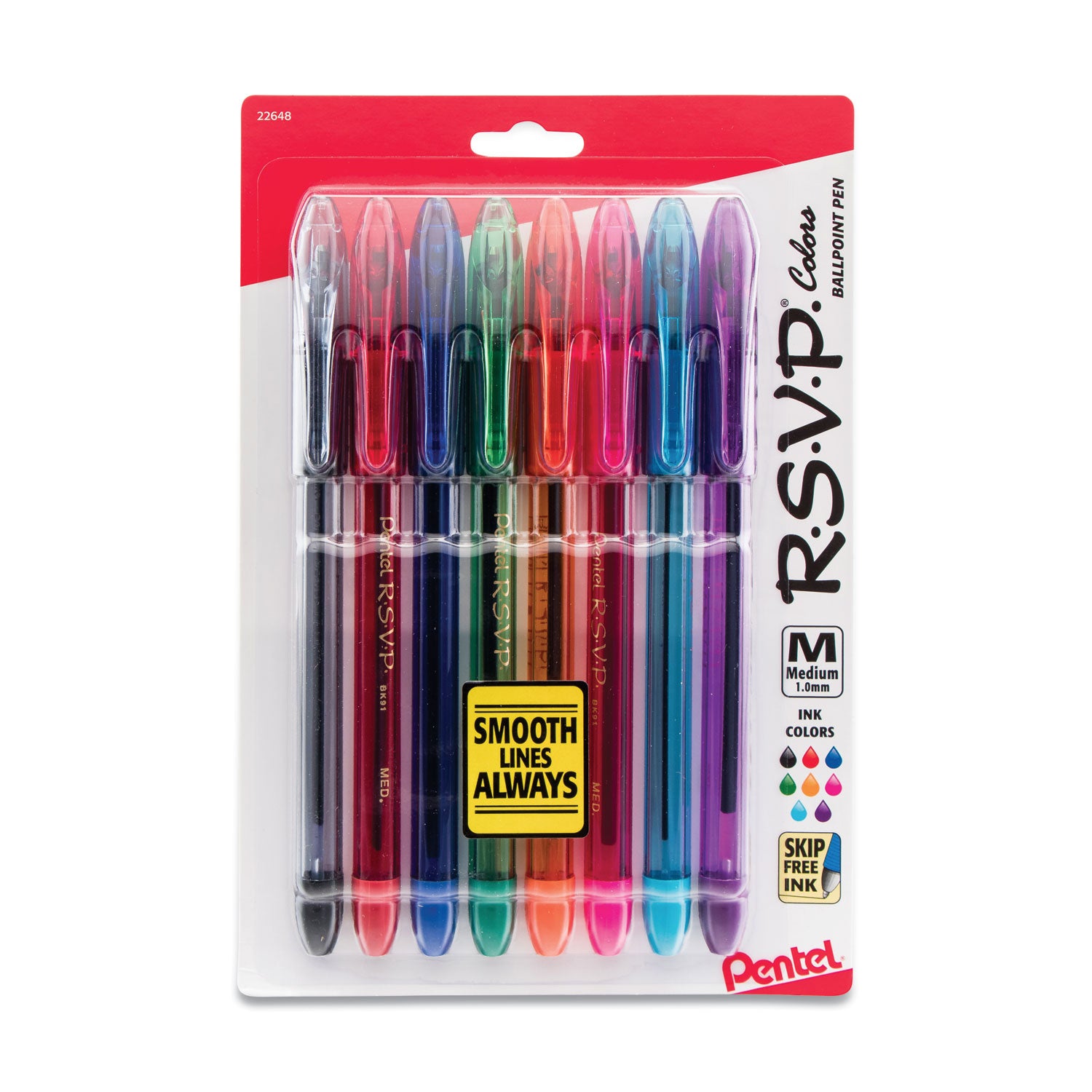 Pentel R.S.V.P. Medium Ballpoint Pens 8/Pkg Assorted Colors