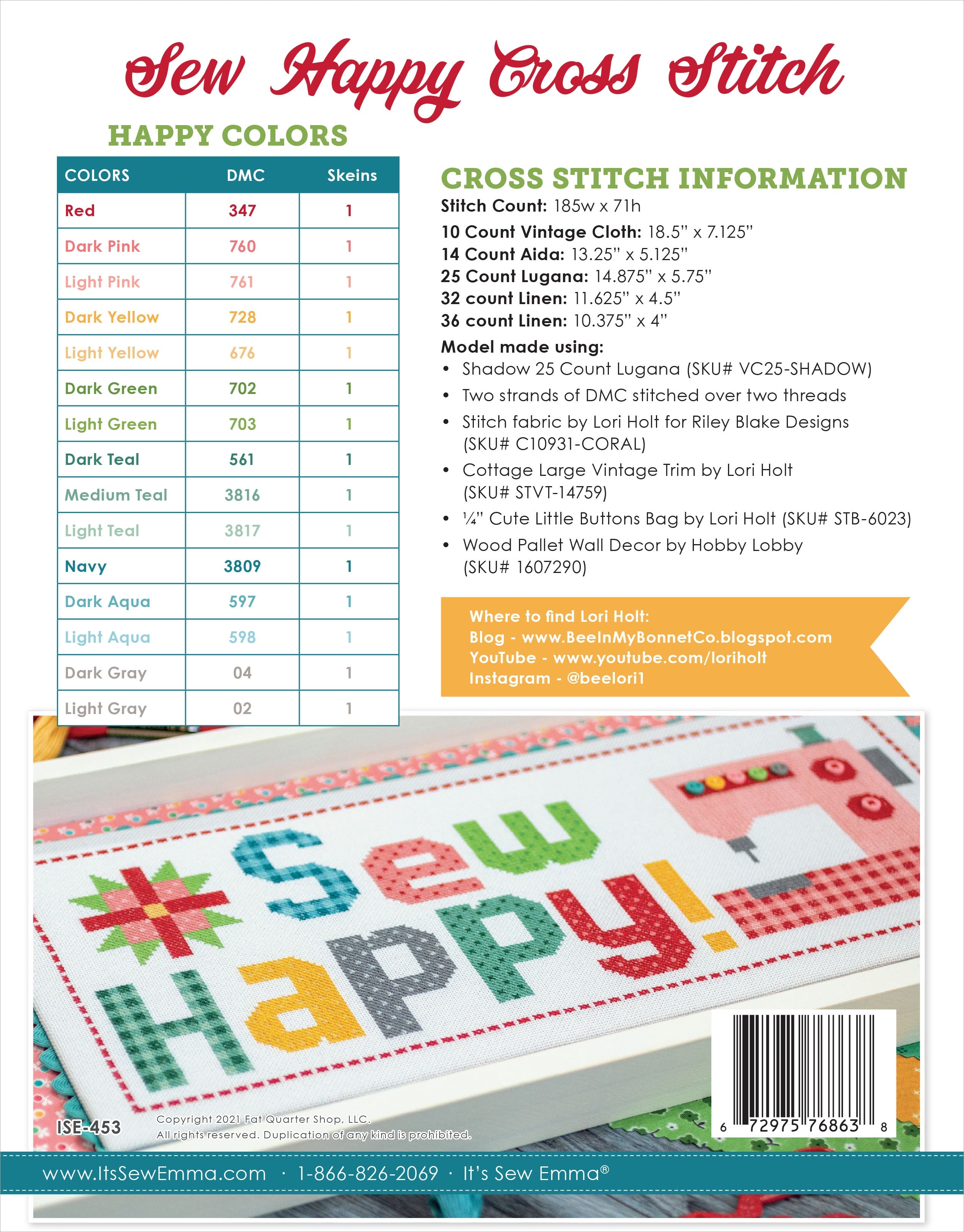 It's Sew Emma Cross Stitch Pattern-Sew Happy
