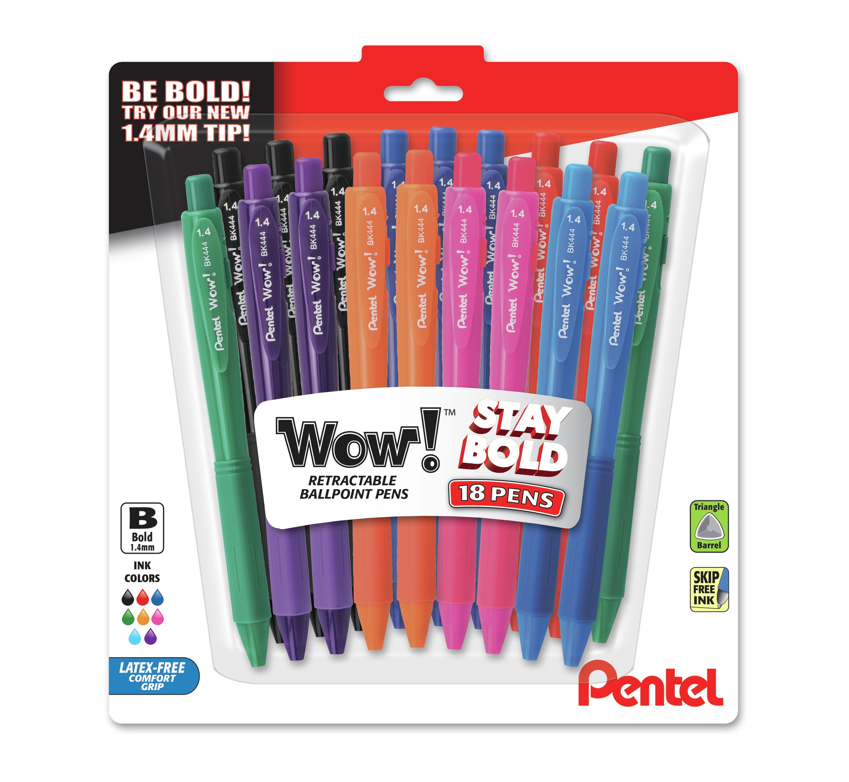 Pentel Wow! Retractable Ballpoint Pens 1.4mm 18/Pkg-Assorted