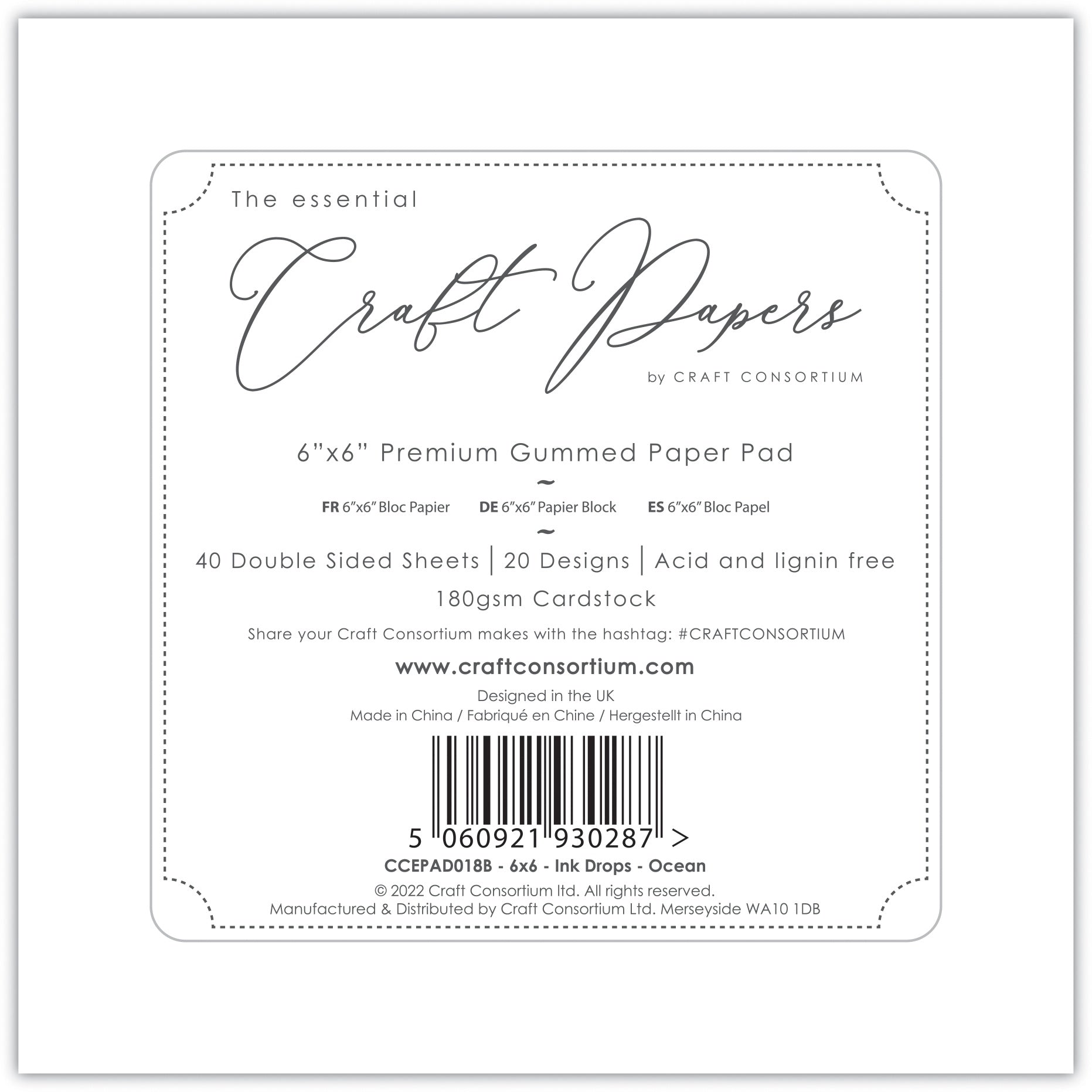 Craft Consortium Double-Sided Paper Pad 6"X6" 40/Pkg-Ink Drops - Ocean, 20 Designs