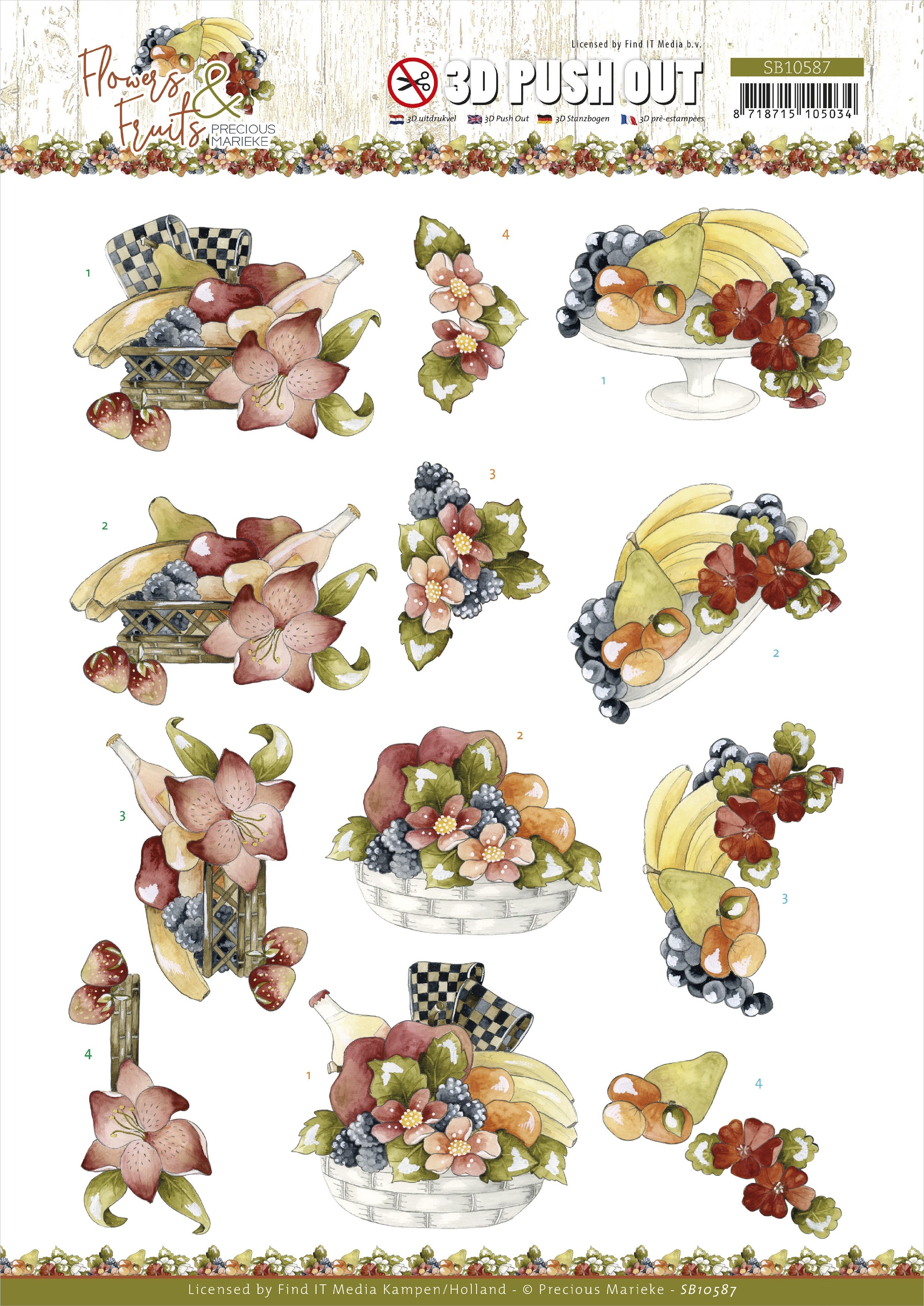 Find It Trading Precious Marieke Punchout Sheet-Flowers & Bananas, Flowers & Fruits
