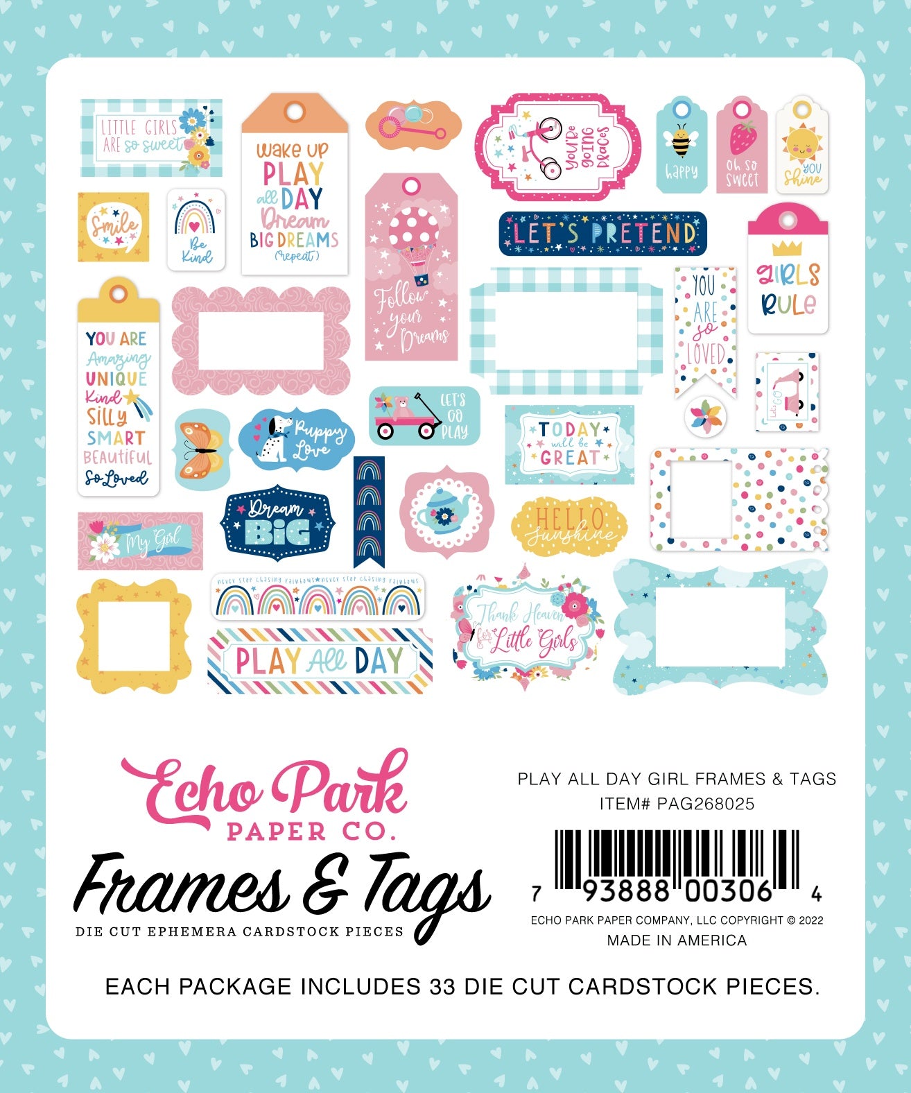 Echo Park Cardstock Ephemera 33/Pkg-Frames & Tags, Play All Day Girl