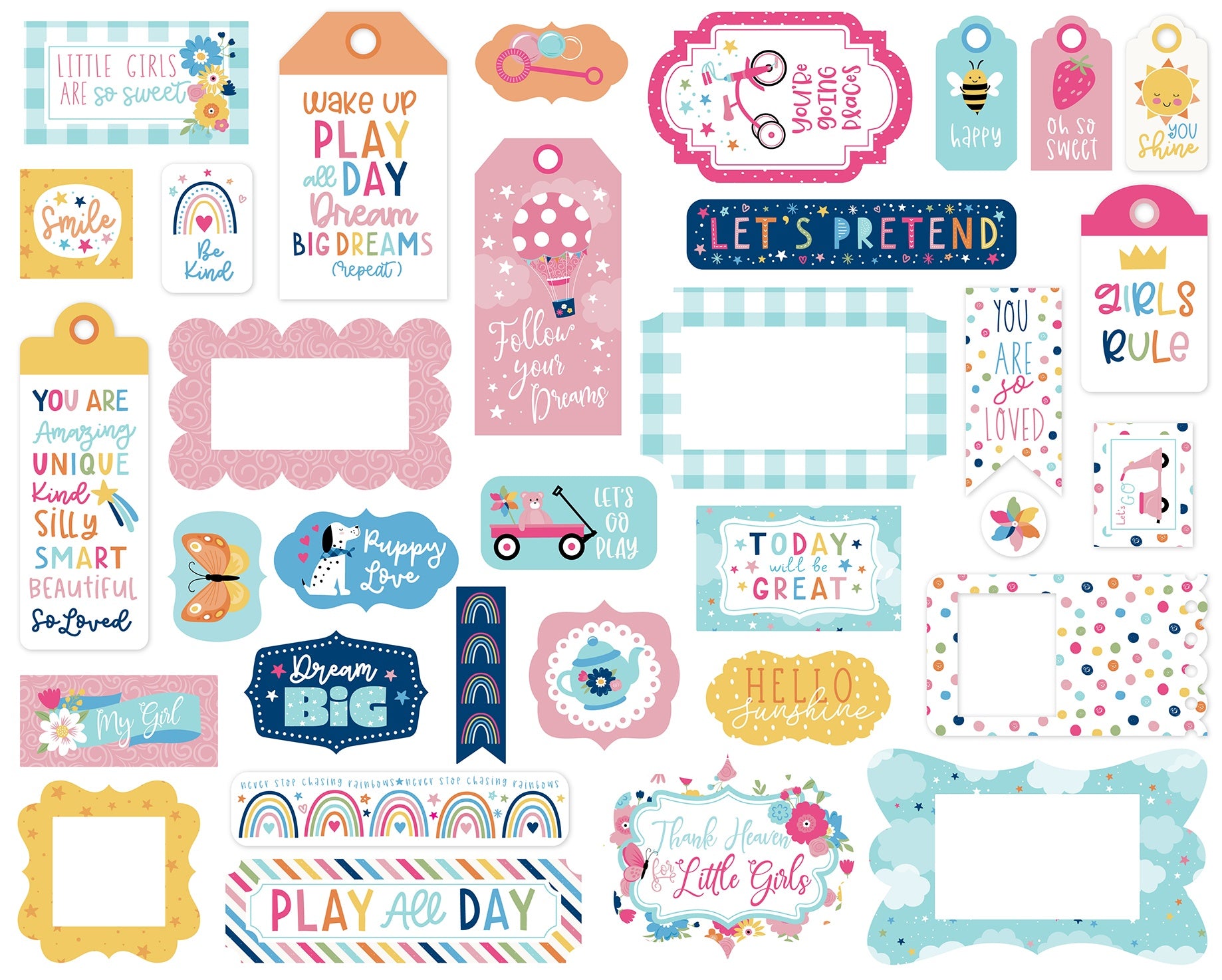 Echo Park Cardstock Ephemera 33/Pkg-Frames & Tags, Play All Day Girl