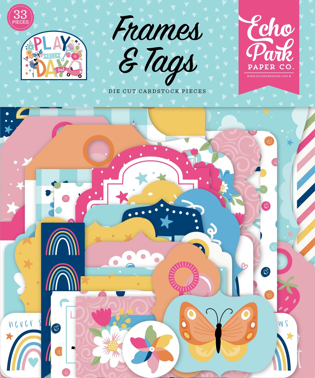 Echo Park Cardstock Ephemera 33/Pkg-Frames & Tags, Play All Day Girl