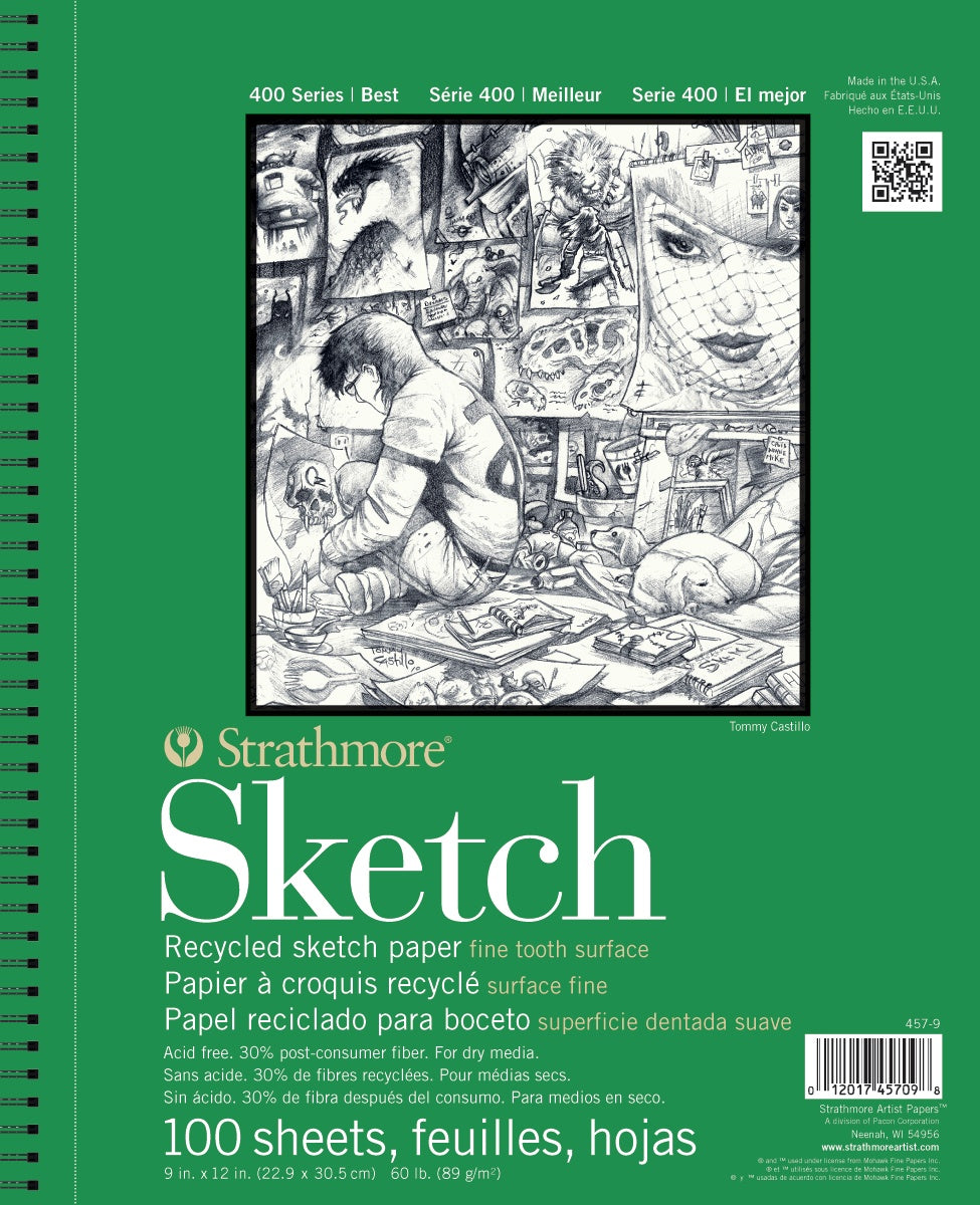 Strathmore Recycled Sketch Paper Pad Wire Bound 3.5"X5"-60lb, 100 Sheets