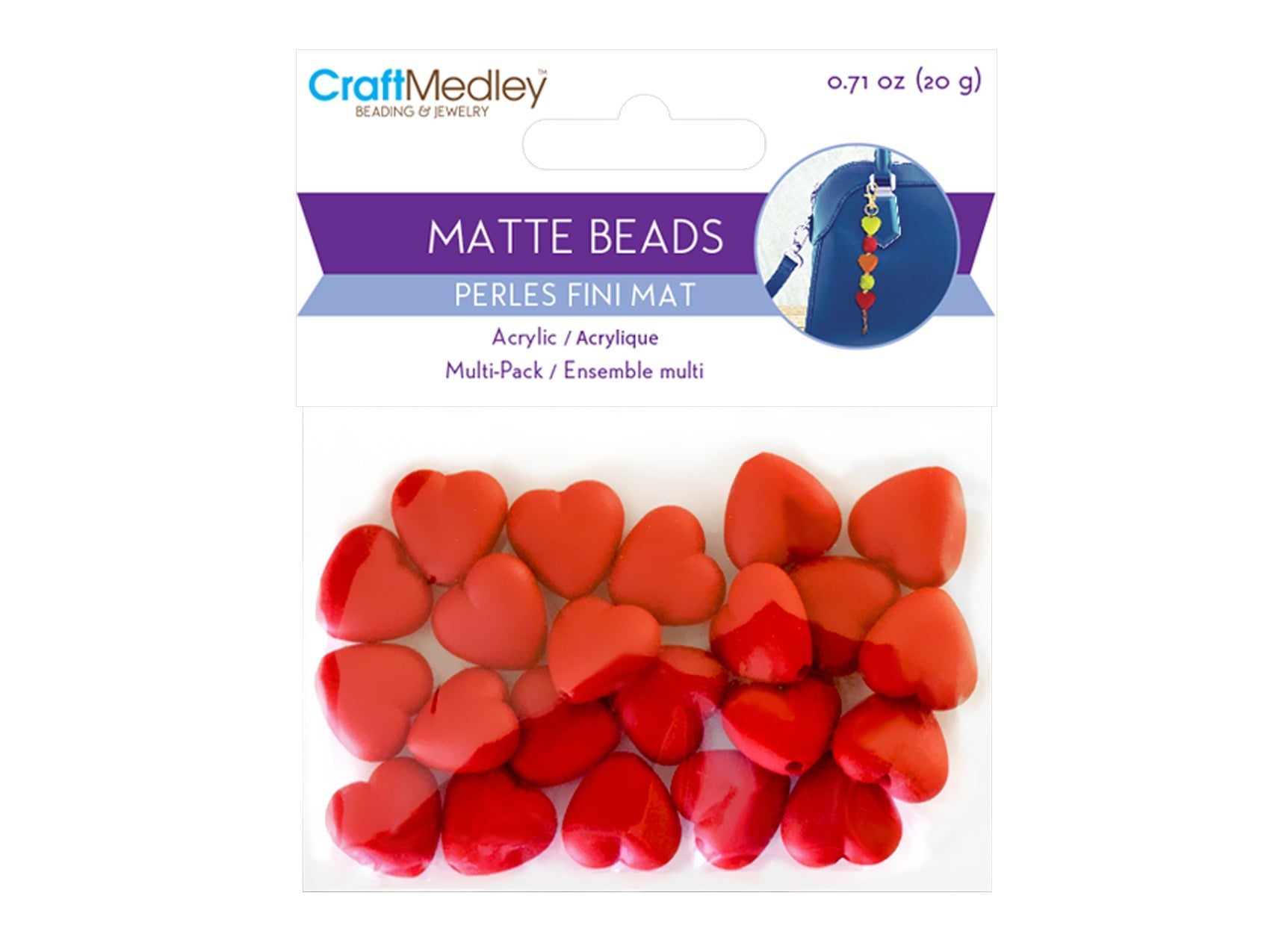 Multicraft Plastic Beads 20g-Heart Red