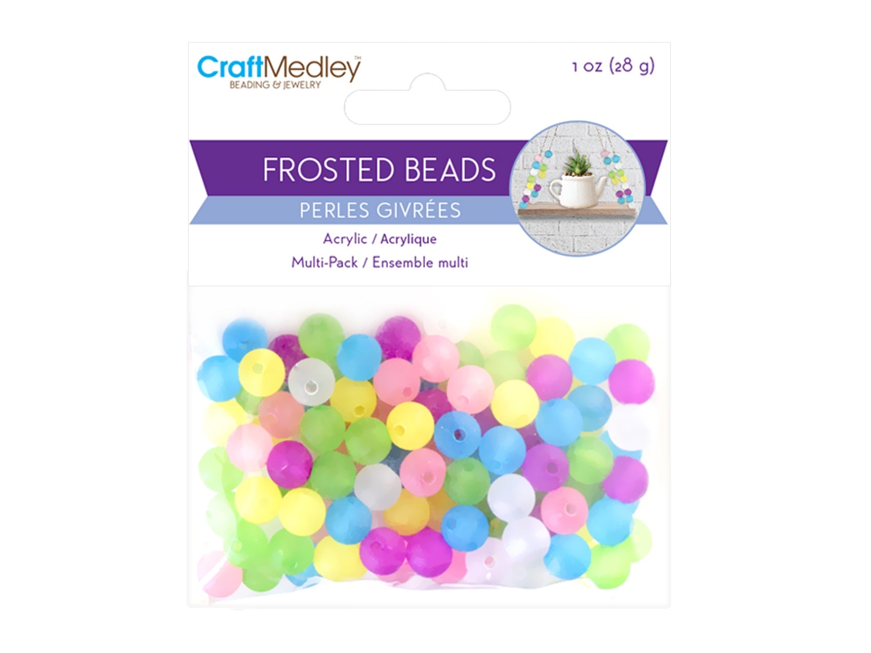 Multicraft Round Plastic Beads 28g-8mm Frosted