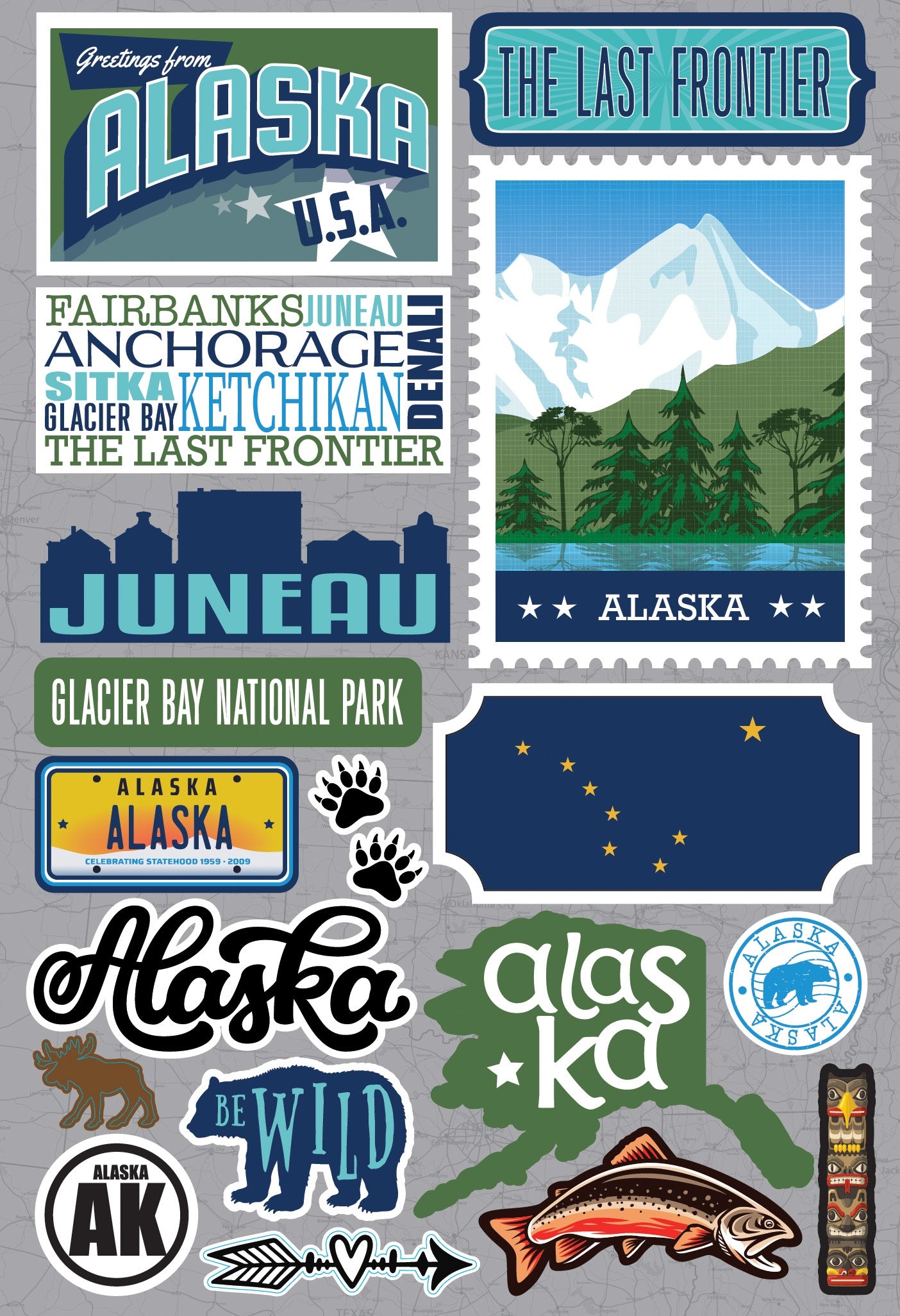 Reminisce Jet Setters 3.0 State Dimensional Stickers-Alaska