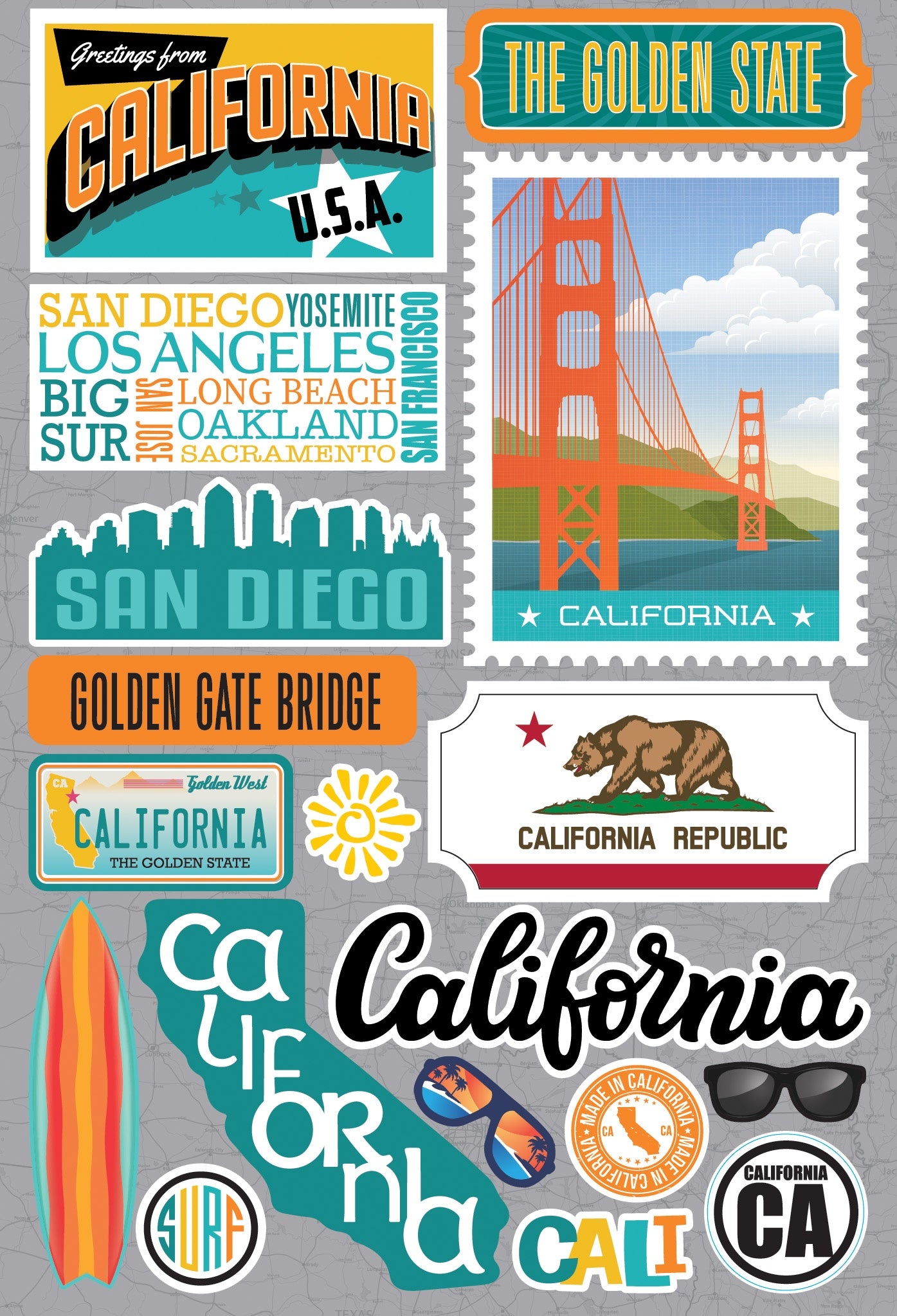 Reminisce Jet Setters 3.0 State Dimensional Stickers-California