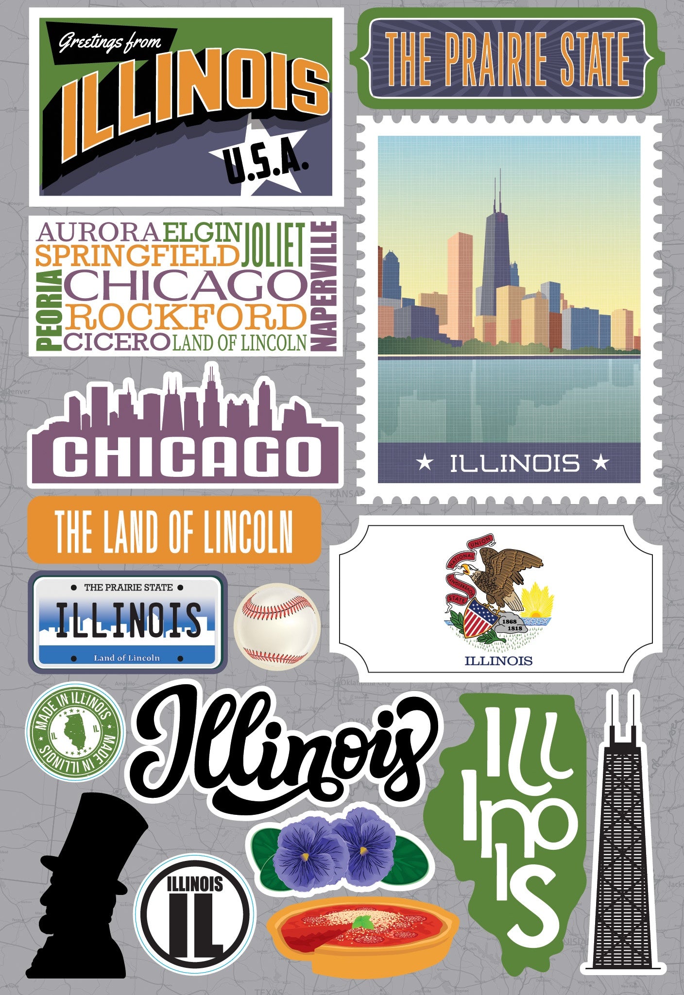 Reminisce Jet Setters 3.0 State Dimensional Stickers-Illinois