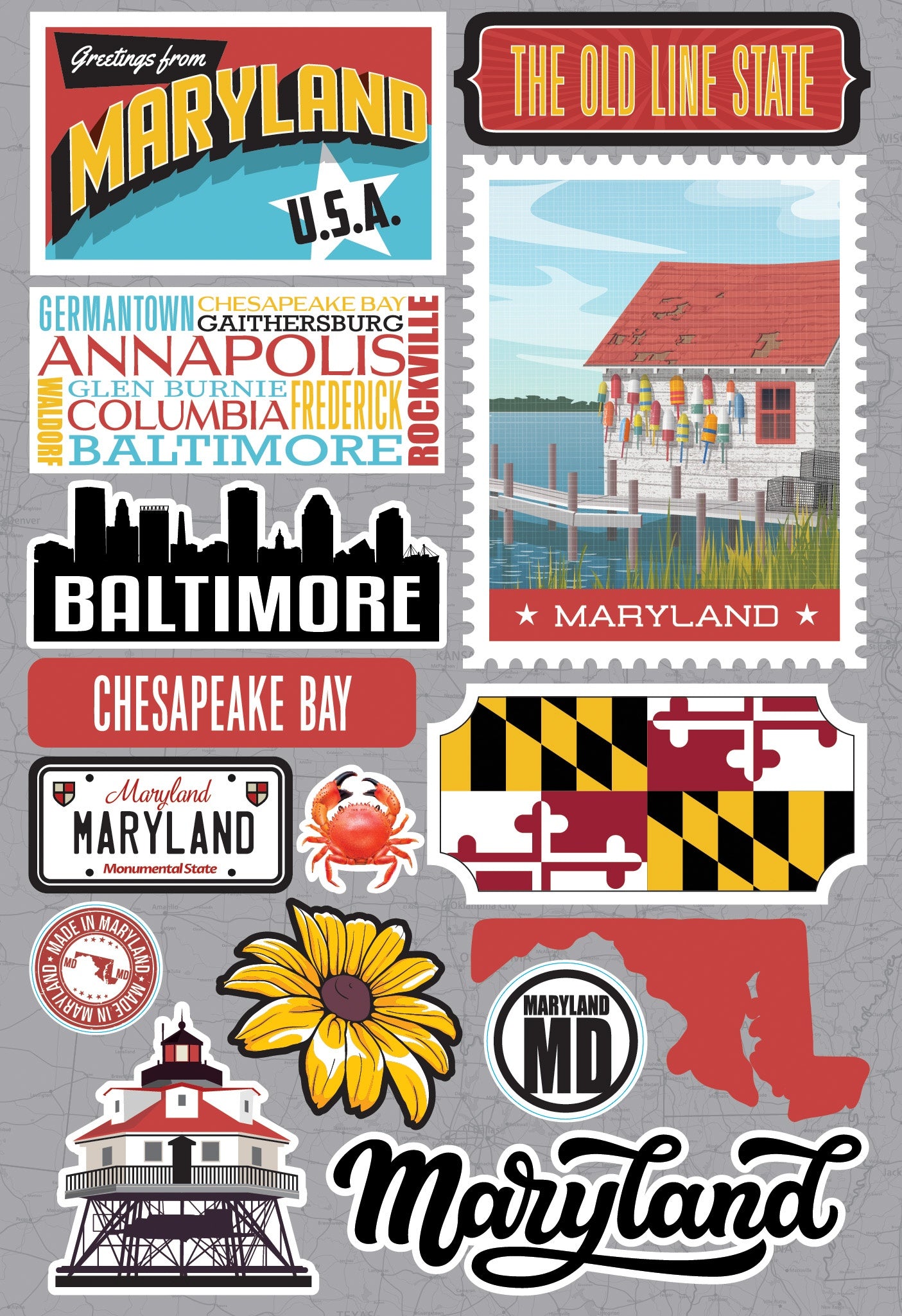 Reminisce Jet Setters 3.0 State Dimensional Stickers-Maryland