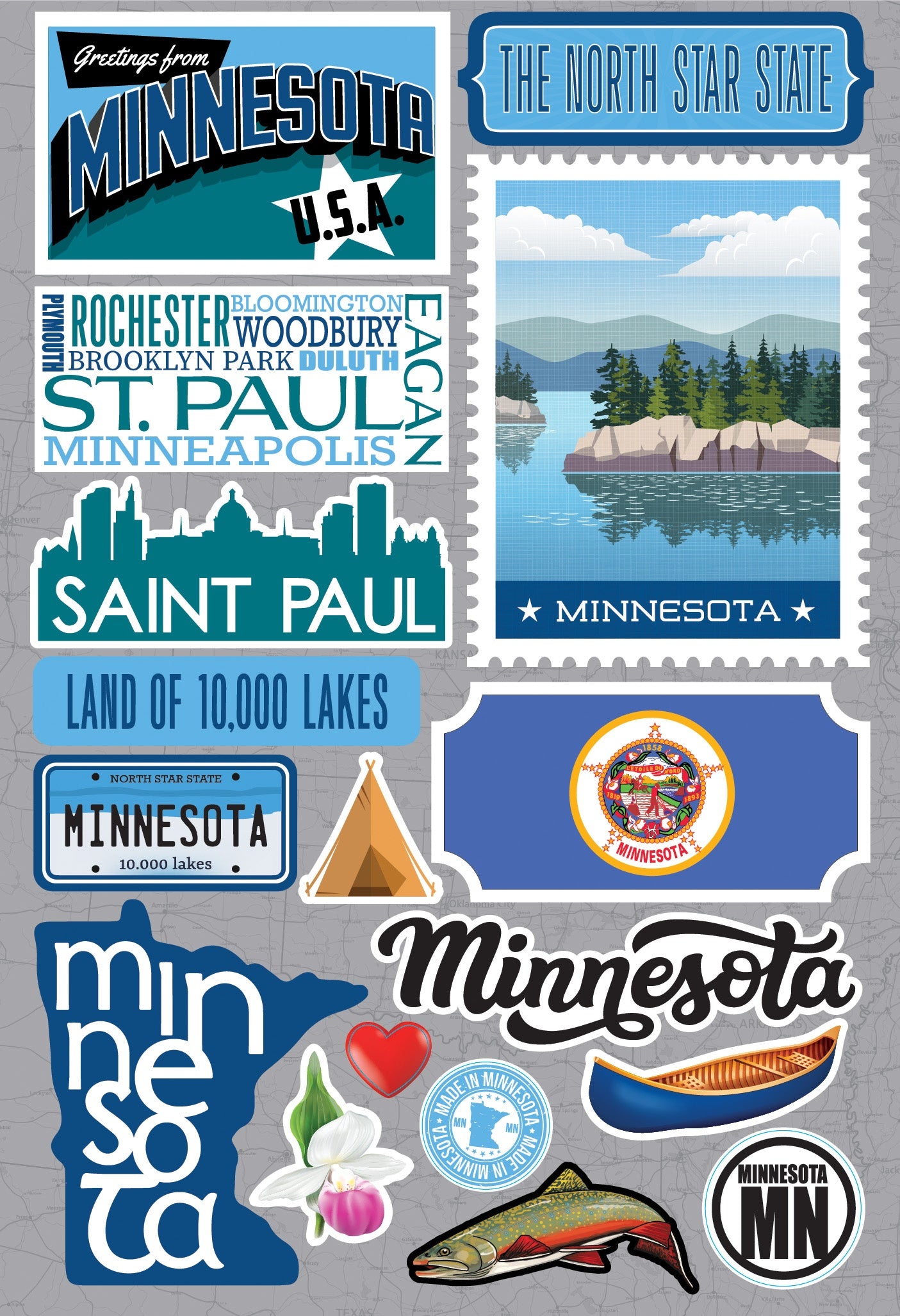 Reminisce Jet Setters 3.0 State Dimensional Stickers-Minnesota