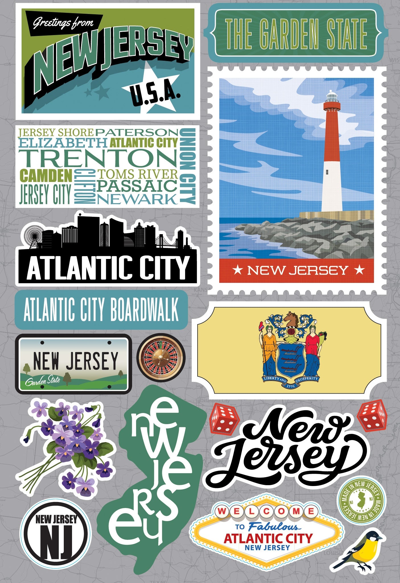 Reminisce Jet Setters 3.0 State Dimensional Stickers-New Jersey