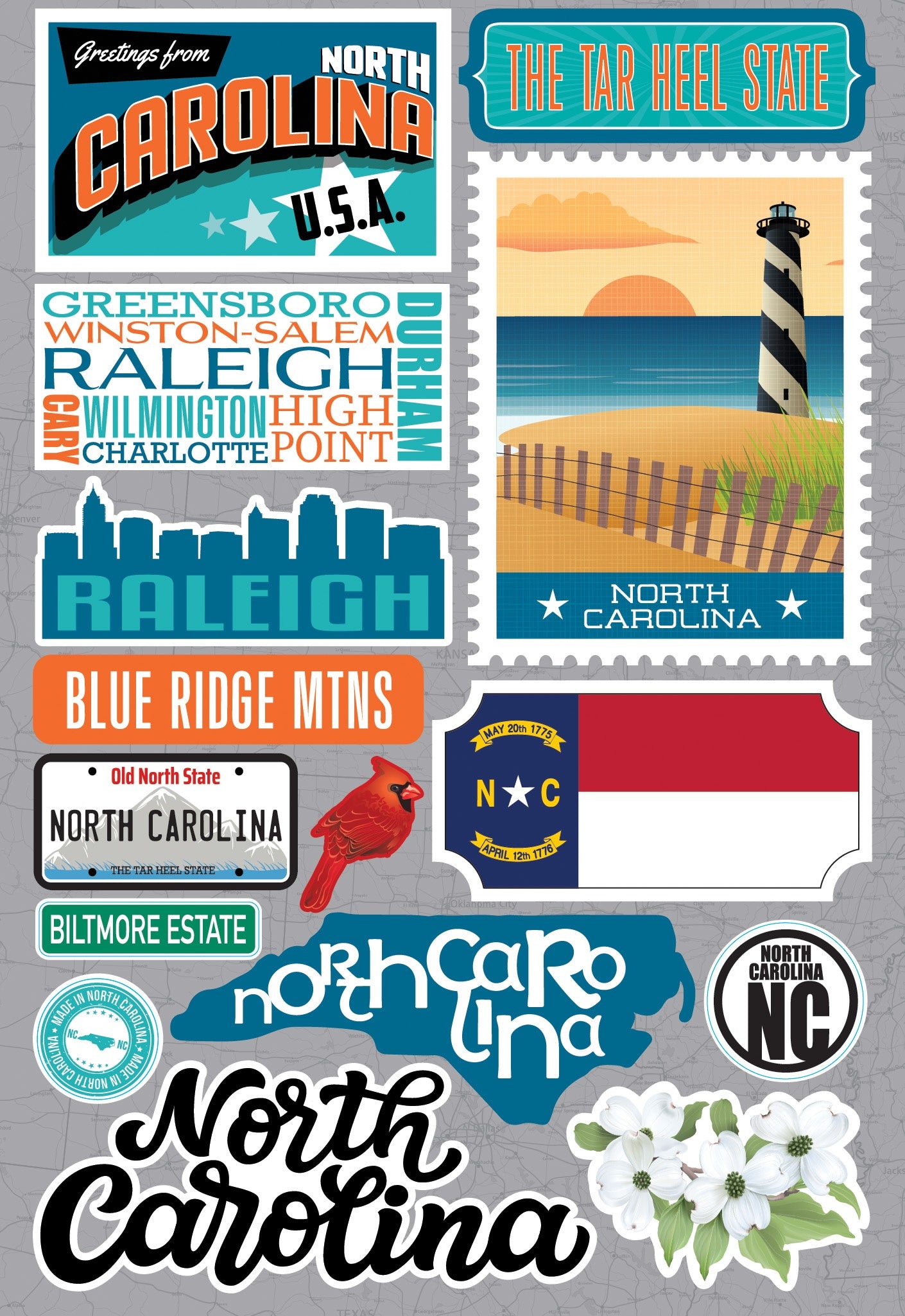 Reminisce Jet Setters 3.0 State Dimensional Stickers-North Carolina