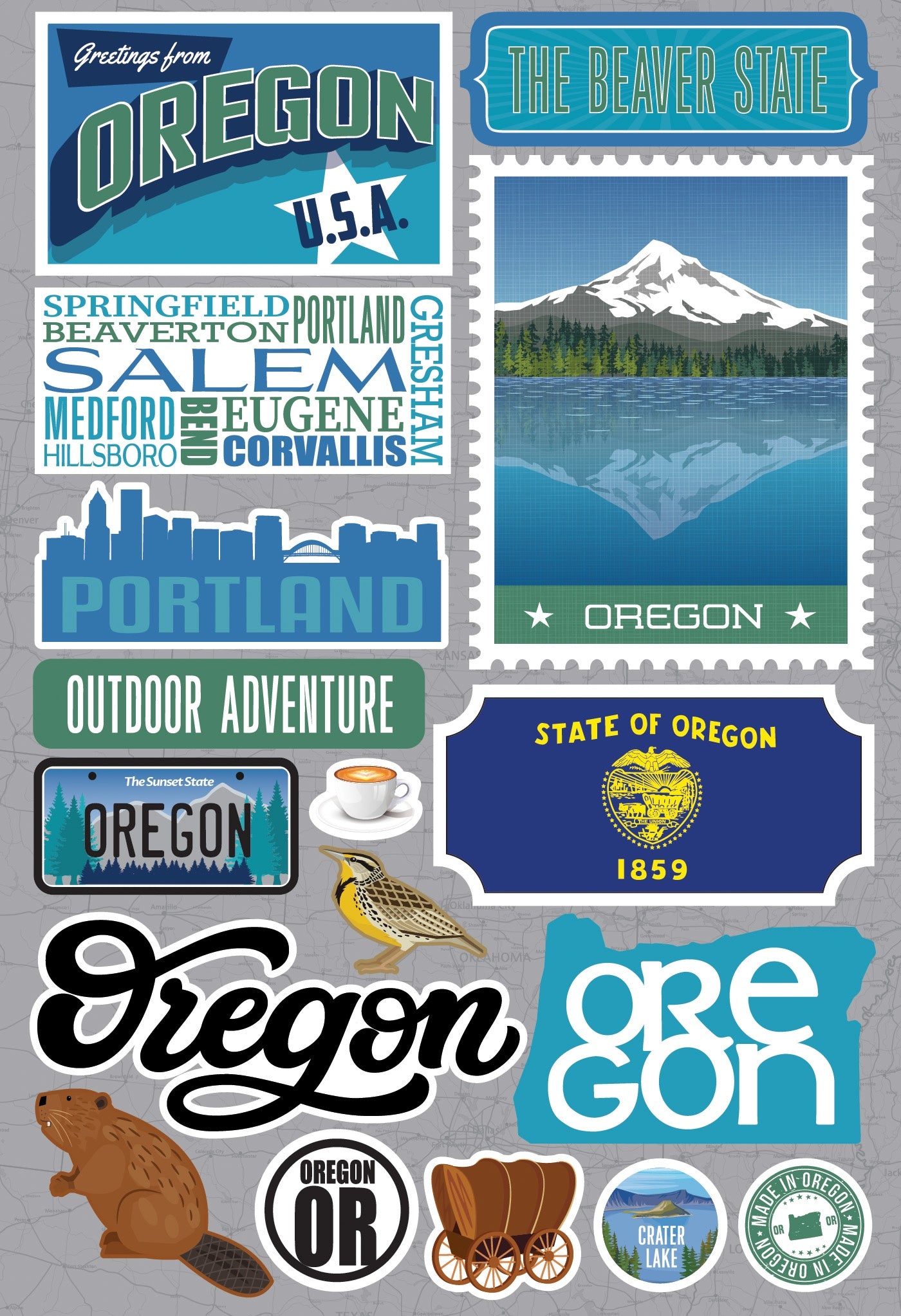Reminisce Jet Setters 3.0 State Dimensional Stickers-Oregon