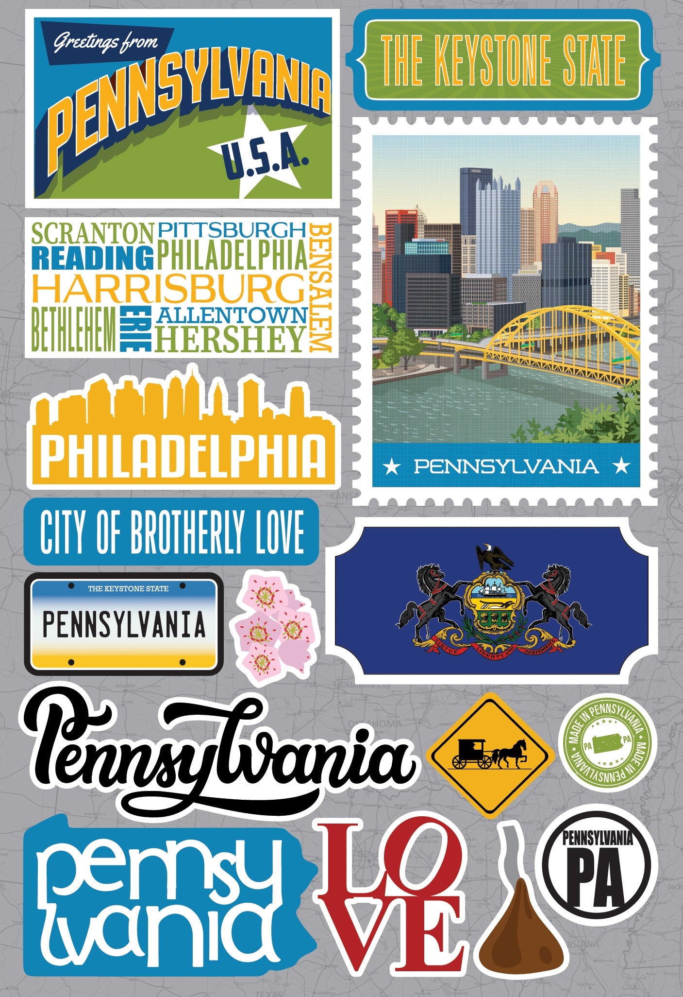 Reminisce Jet Setters 3.0 State Dimensional Stickers-Pennsylvania