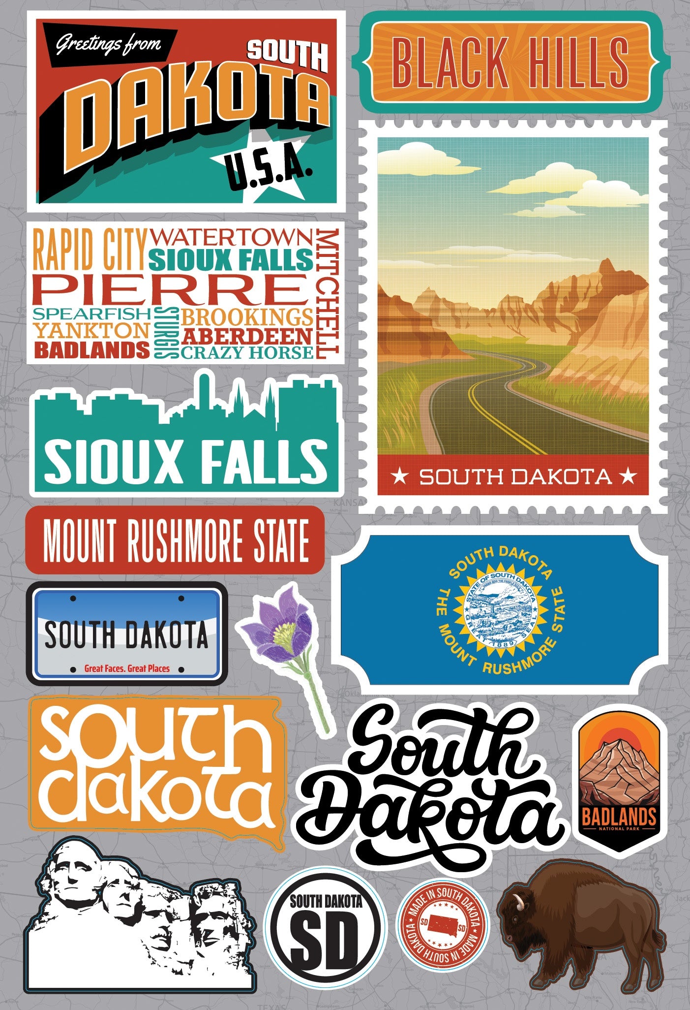 Reminisce Jet Setters 3.0 State Dimensional Stickers-South Dakota