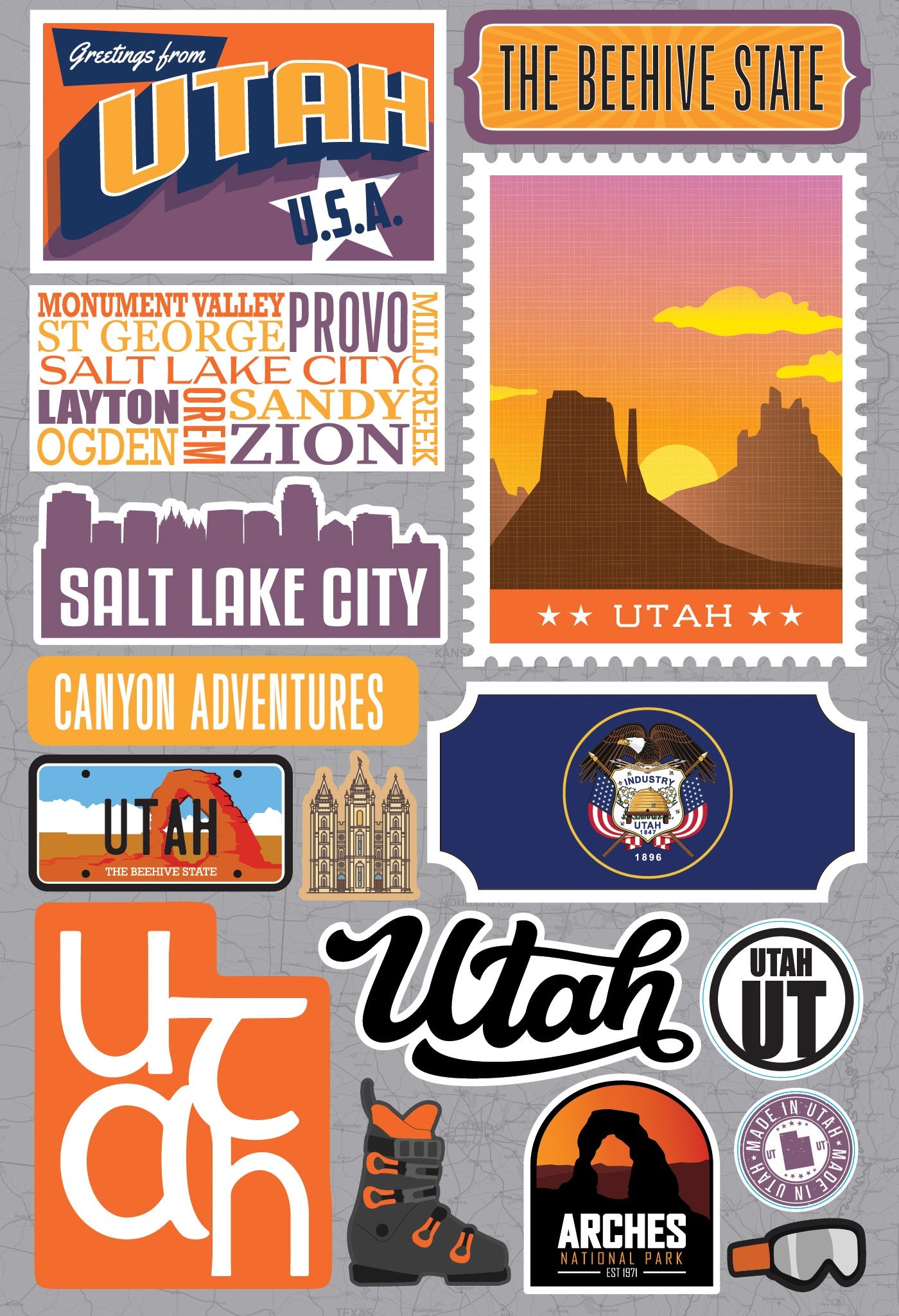 Reminisce Jet Setters 3.0 State Dimensional Stickers-Utah