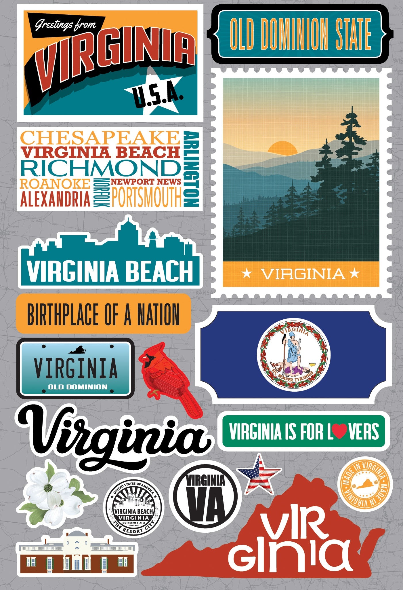 Reminisce Jet Setters 3.0 State Dimensional Stickers-Virginia