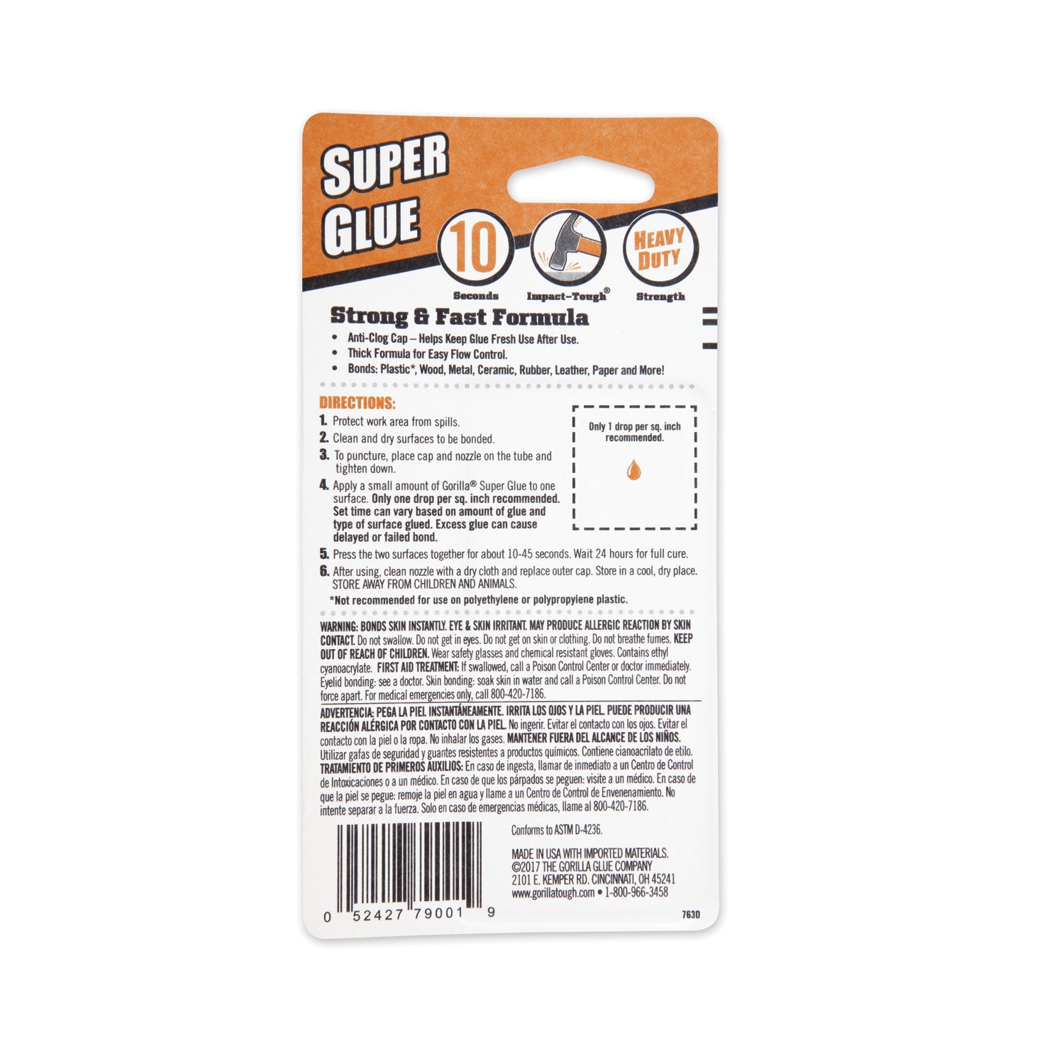 Gorilla Glue® Instant Bond Superglue, 15 g Bottle, Translucent